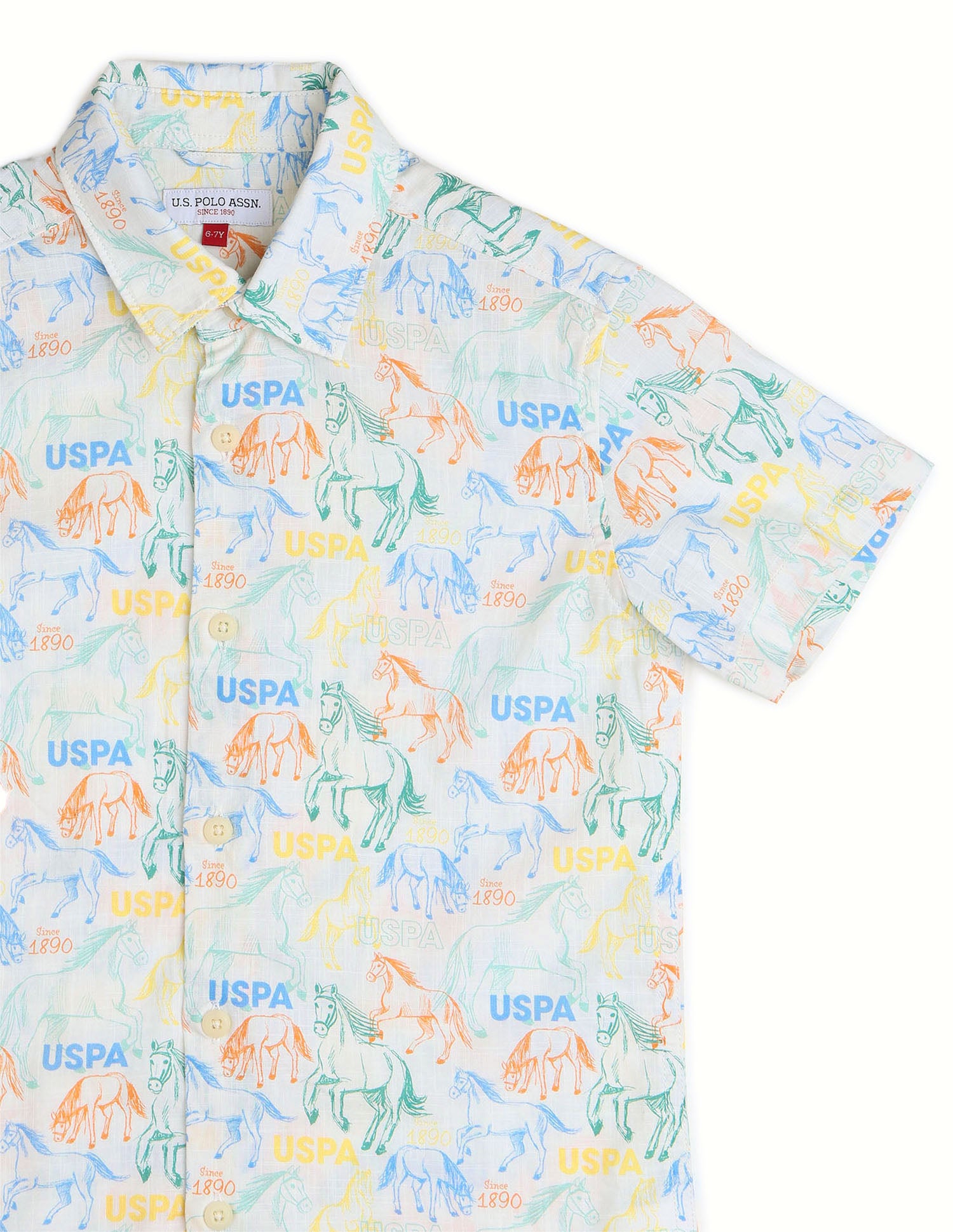 Boys All Over Printed Pure Cotton Shirt White - U.S. POLO ASSN. | Large