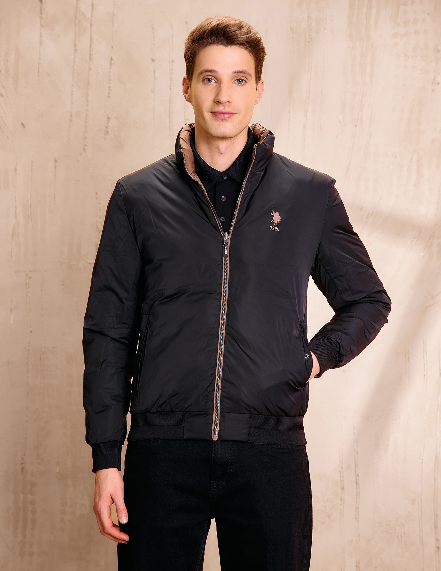 Reversible Regular Fit Jacket Khaki - U.S. Polo Assn. India | Large