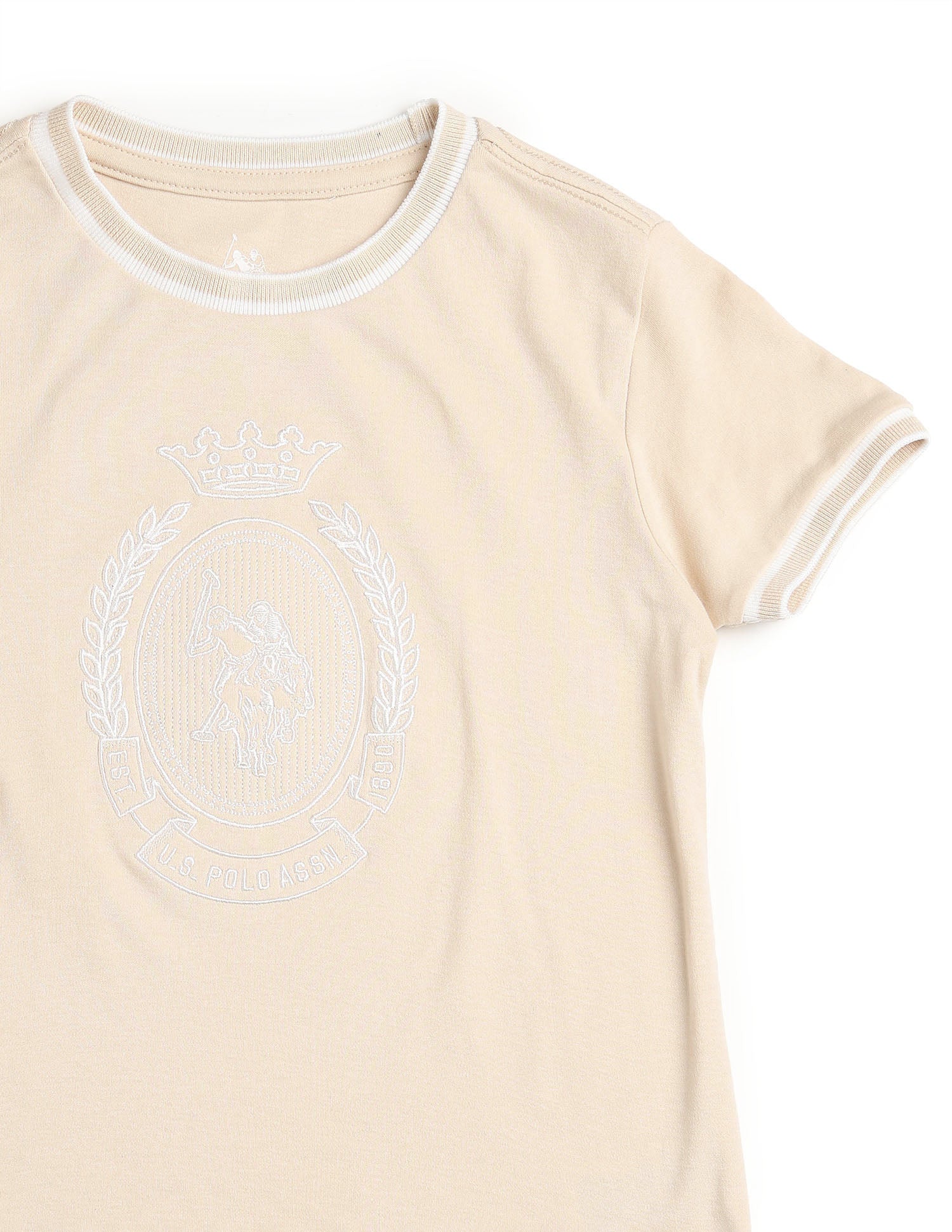Boys Brand Embroidered Pure Cotton T Shirt Beige - U.S. POLO ASSN. | Large
