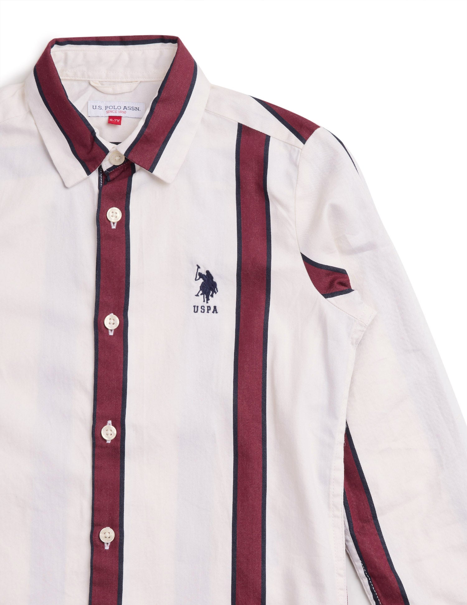 Boys Vertical Striped Twill Shirt Off White - U.S. POLO ASSN. | Large