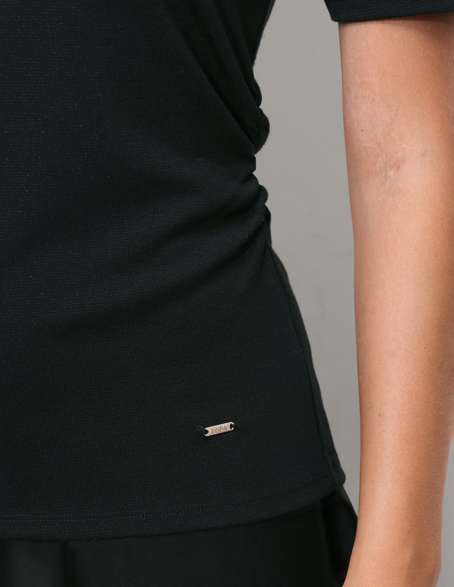 Solid Regular Fit Ruched Top Black - U.S. Polo Assn. India | Large
