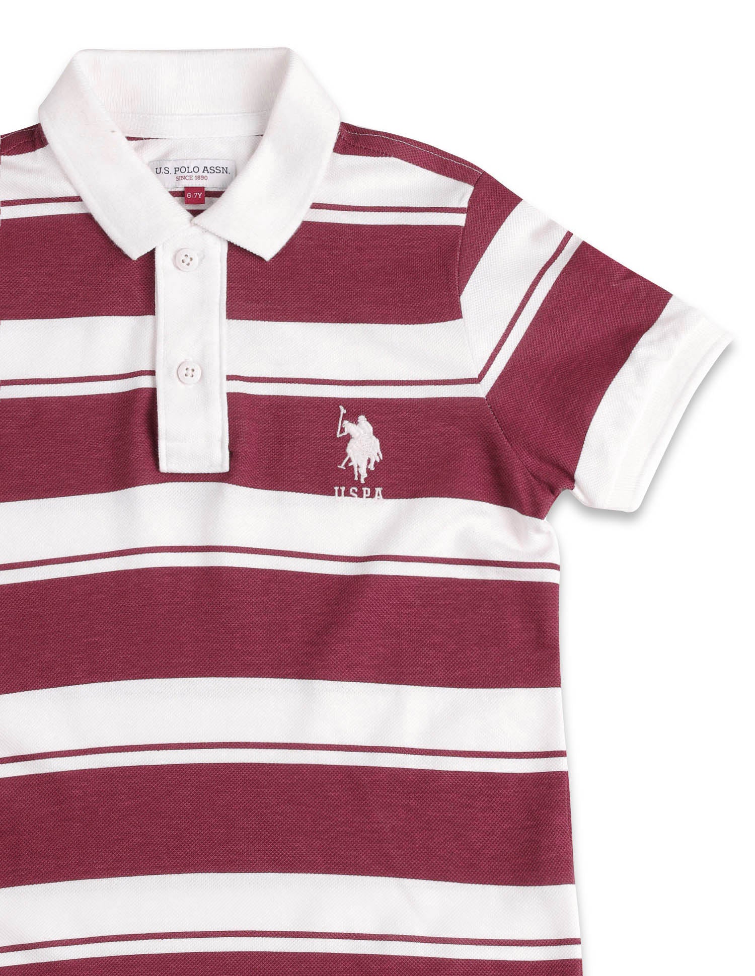 Boys Horizontal Striped Pure Cotton Polo Shirt Red - U.S. POLO ASSN. | Large
