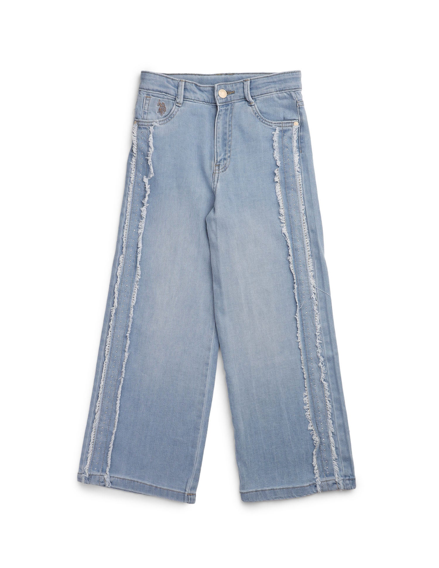 Girls Wide Leg Fit Stone Washed Jeans Light Blue - U.S. POLO ASSN. | Large