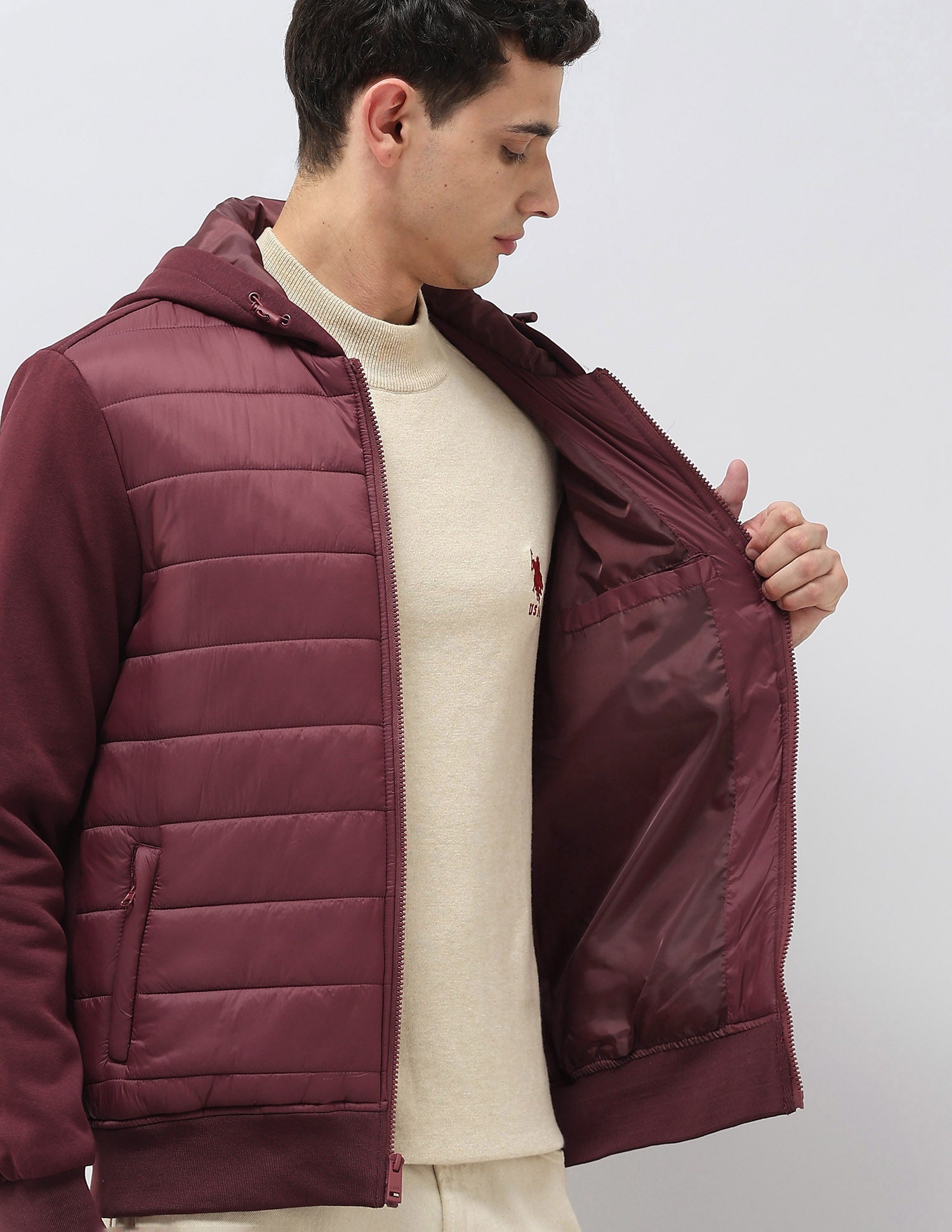 Solid Hooded Puffer Jacket Maroon - U.S. POLO ASSN. | Large