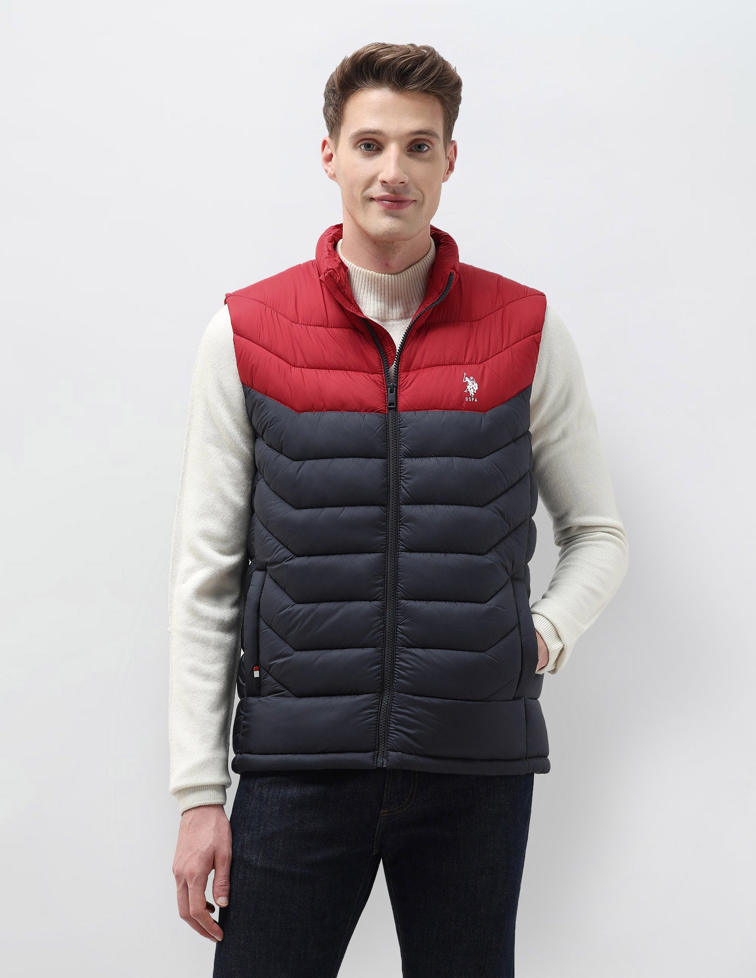 Colour Blocked Removable Hood Puffer Jacket Navy - U.S. POLO ASSN. | Large