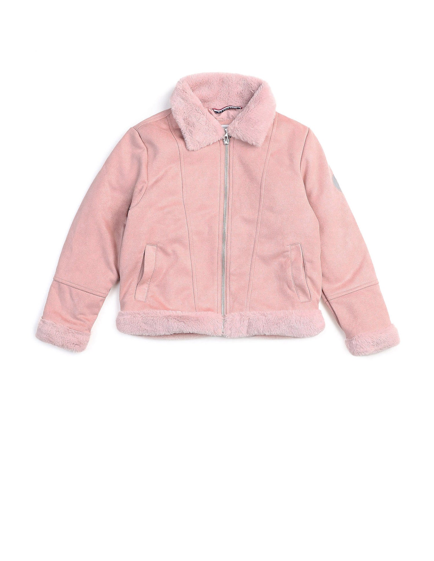 Girls Zip Up Suede Jacket Light Pink - U.S. POLO ASSN. | Large
