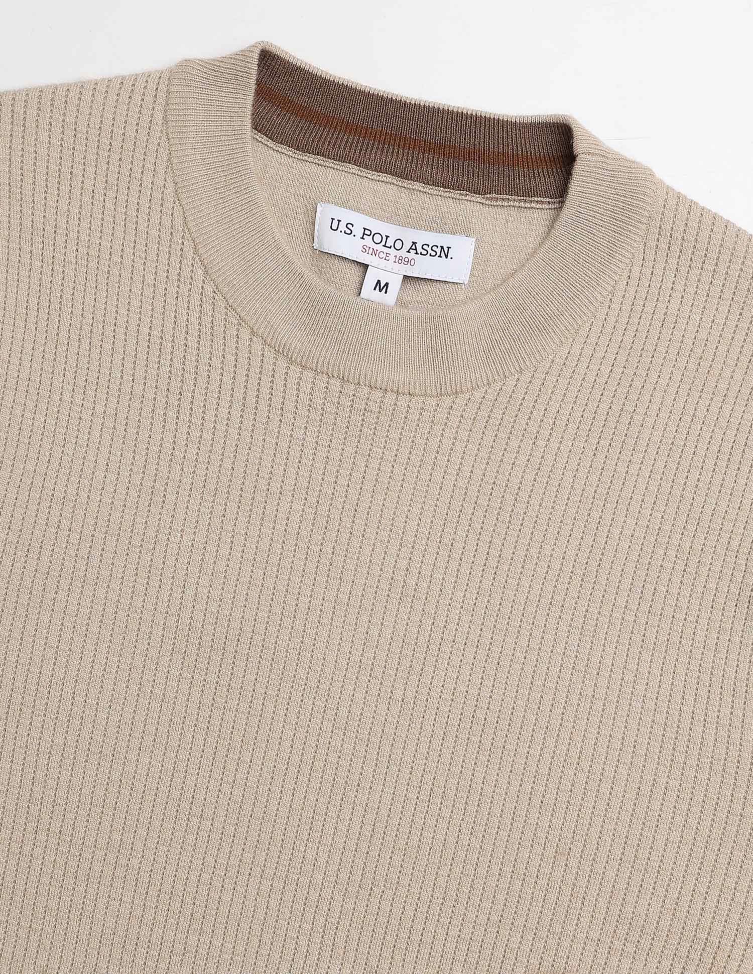 Patterned Knit Regular Fit Sweater Beige - U.S. POLO ASSN. | Large