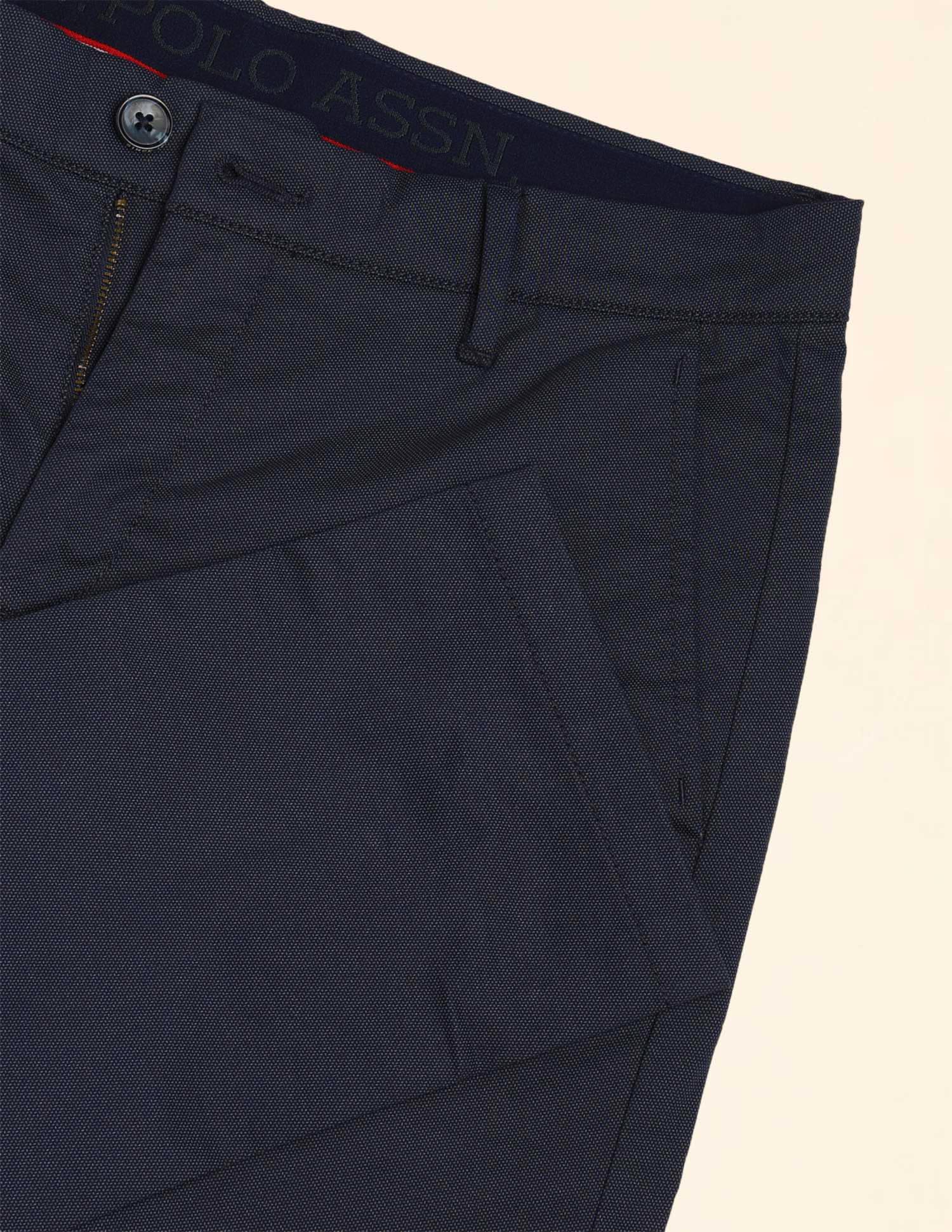 Textured Austin Slim Fit Trousers Navy - U.S. Polo Assn. India | Large