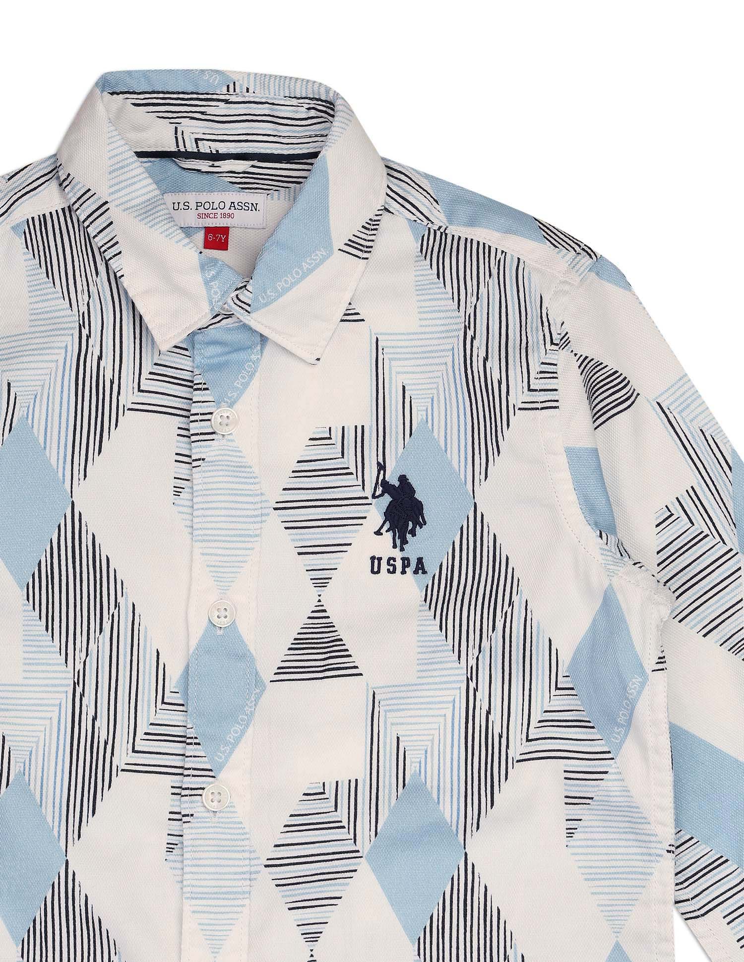 Boys All Over Printed Dobby Shirt White - U.S. POLO ASSN. | Large