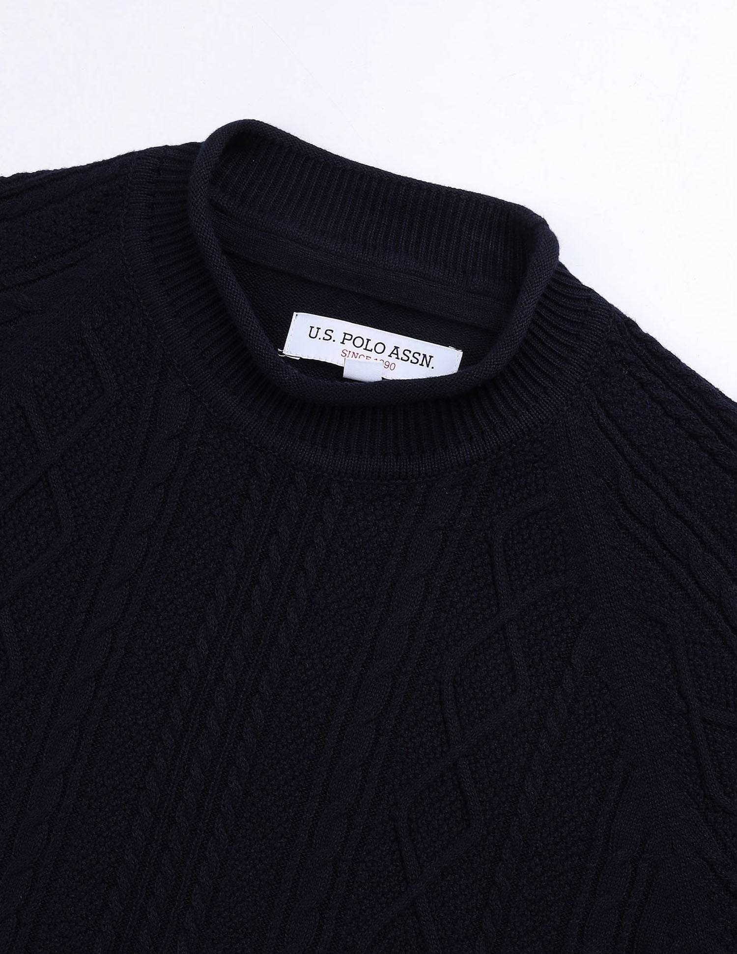 Cable Patterned Knit Regular Fit Sweater Navy - U.S. POLO ASSN. | Large