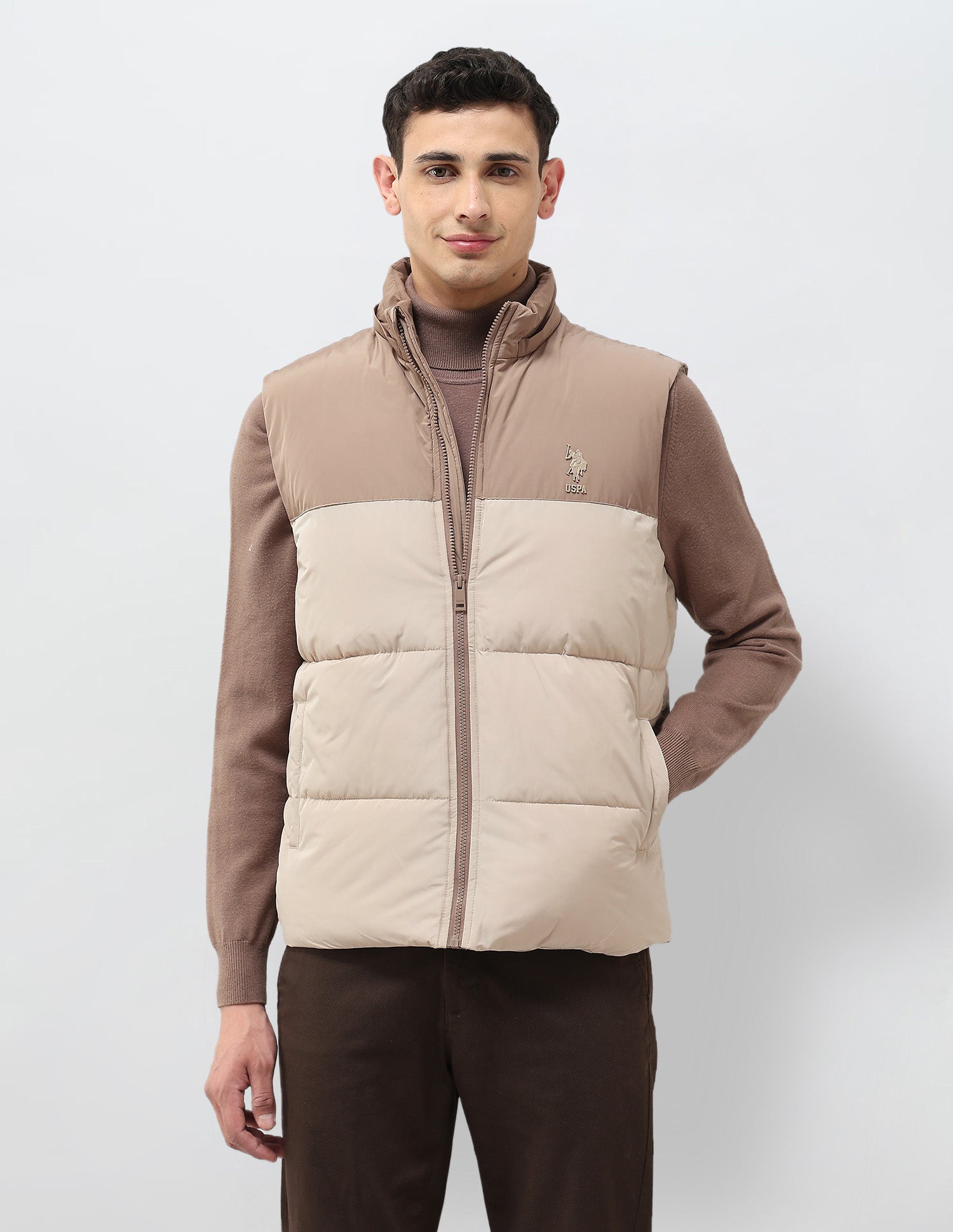 Detachable Hood Colour Blocked Jacket Beige - U.S. POLO ASSN. | Large