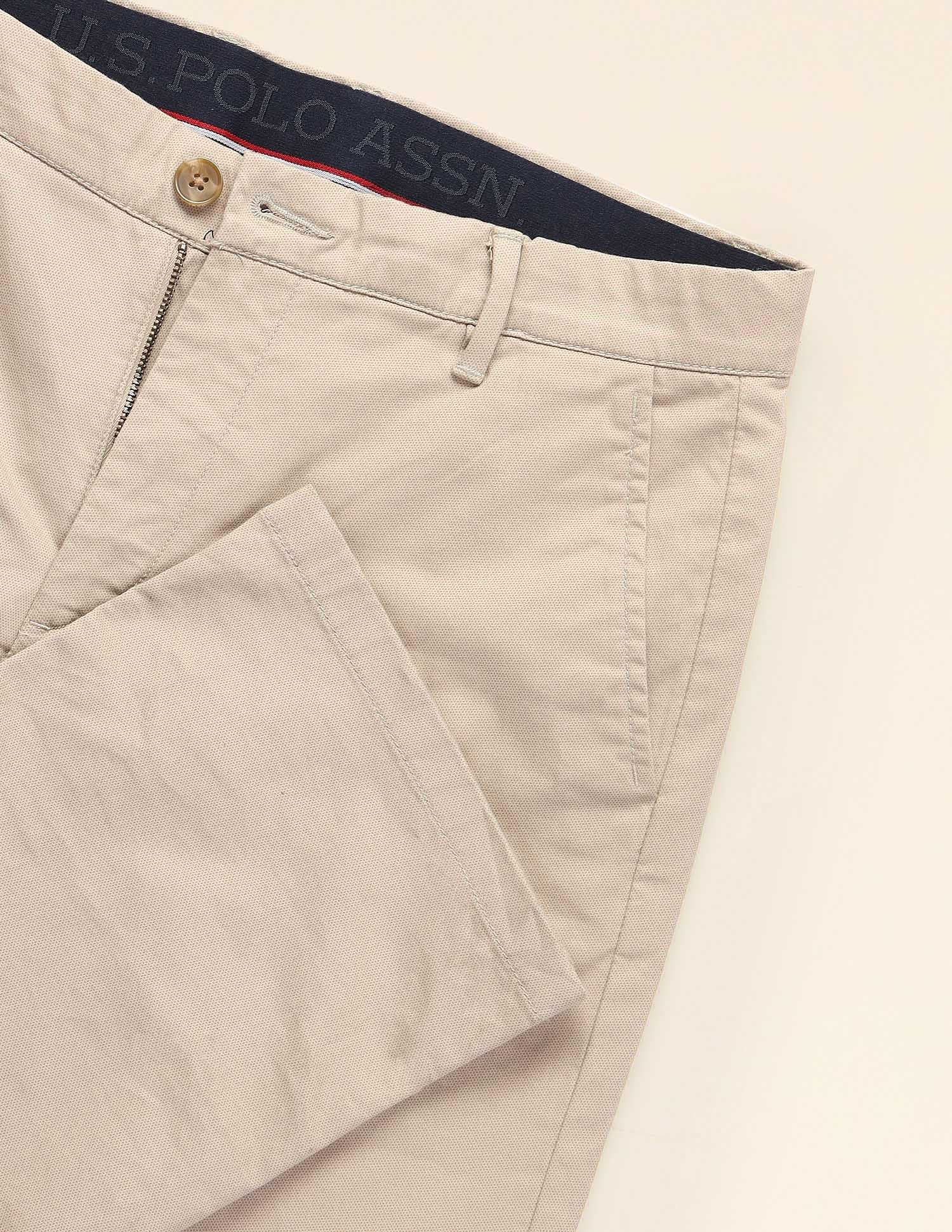 Riley Straight Fit Satin Print Trousers Beige - U.S. Polo Assn. India | Large