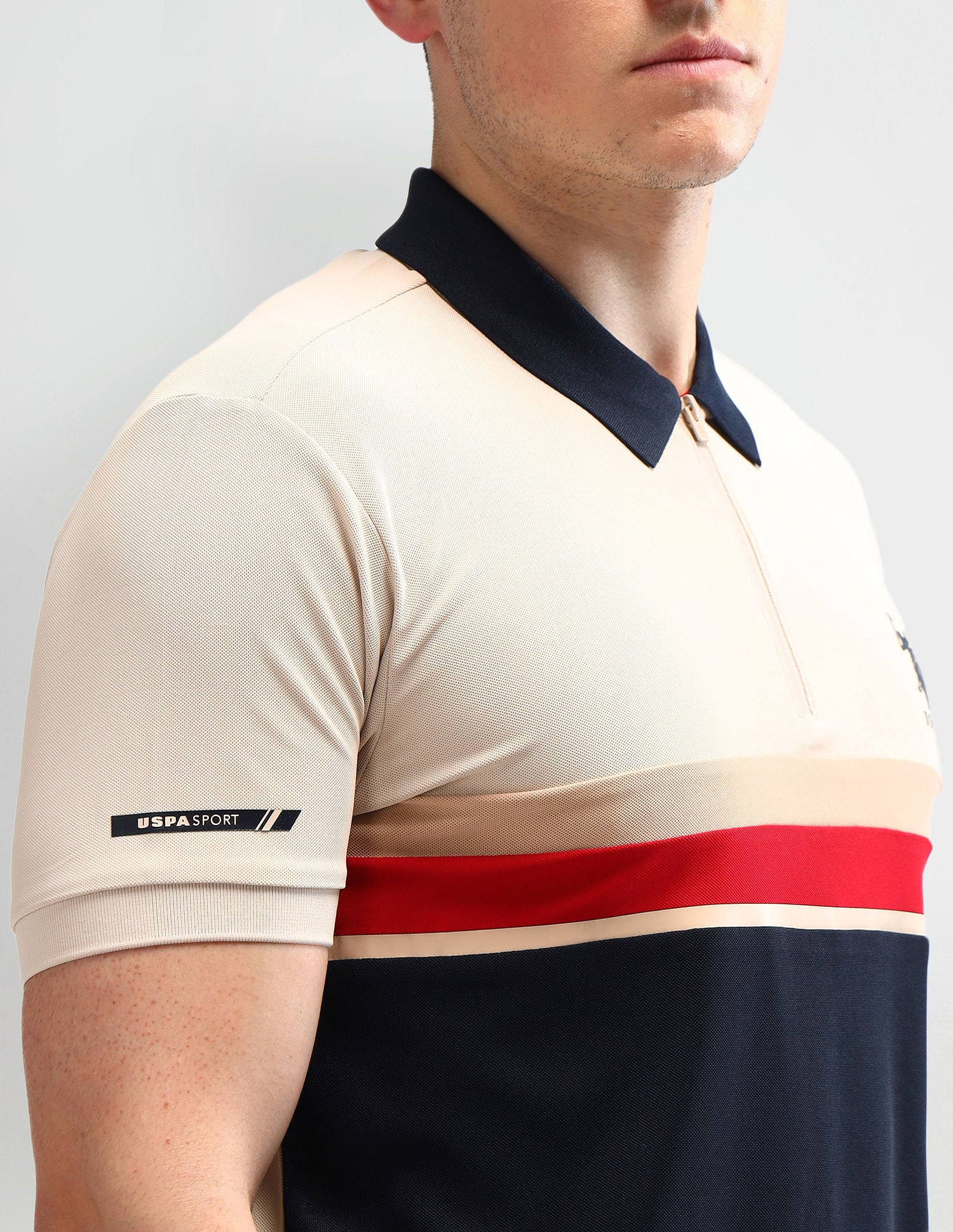 Slim Fit Colourblocked Polo Shirt Beige - U.S. Polo Assn. India | Large