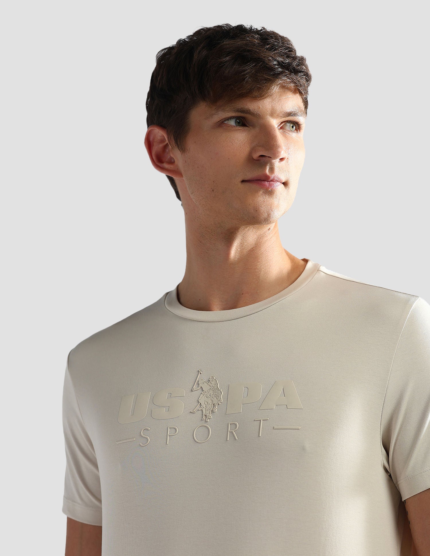 Brand Print Slim Fit Active T-Shirt Beige - U.S. Polo Assn. India | Large