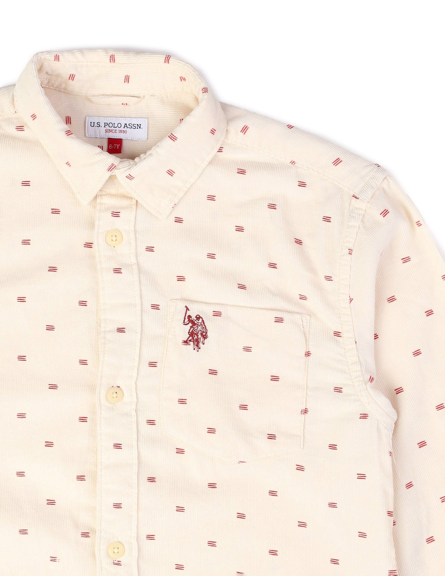 Boys Geometric Printed Pure Cotton Shirt Off White - U.S. POLO ASSN. | Large