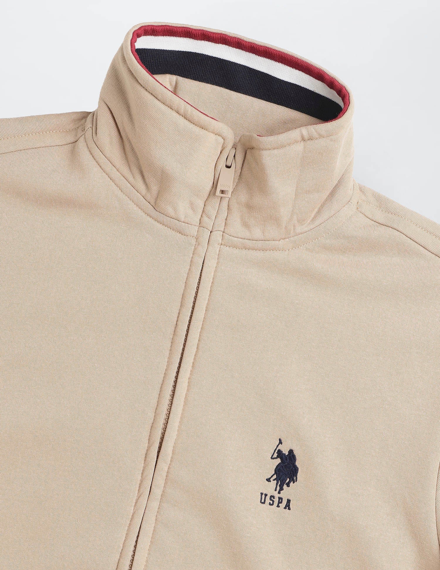 Brand Embroidered Zipper Sweatshirt Beige - U.S. Polo Assn. India | Large