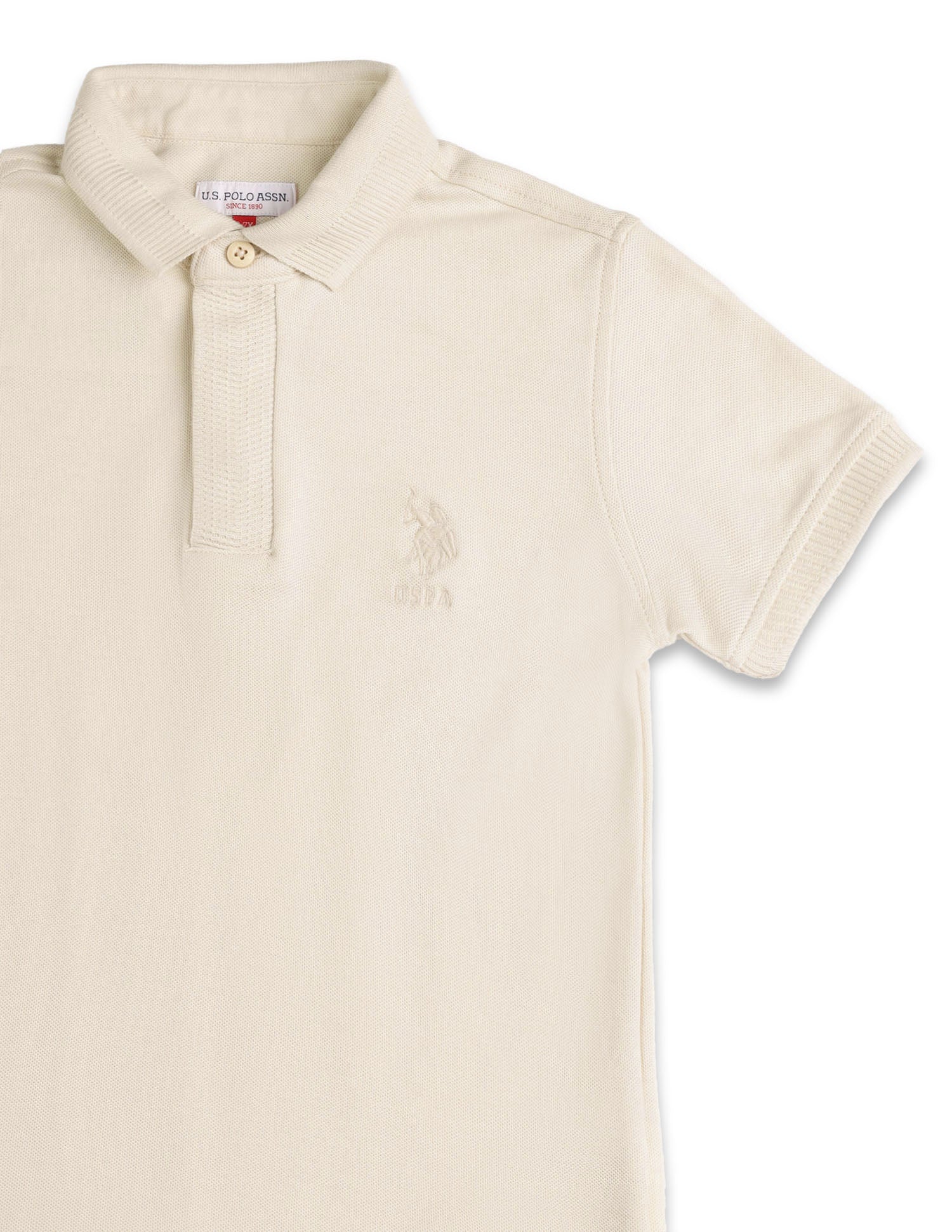 Boys Solid Pure Cotton Polo Shirt Beige - U.S. POLO ASSN. | Large