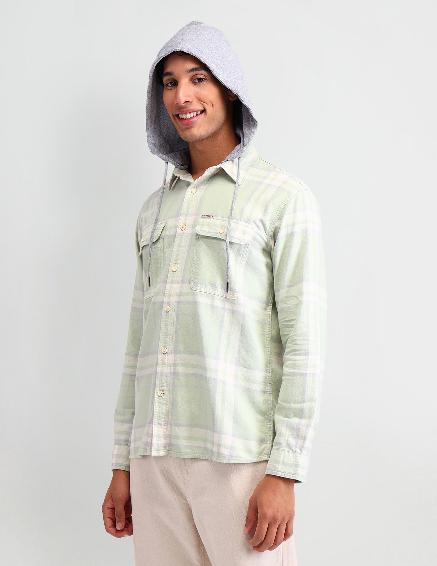 Manhattan Slim Fit Checked Shirt Light Green - U.S. Polo Assn. India | Large
