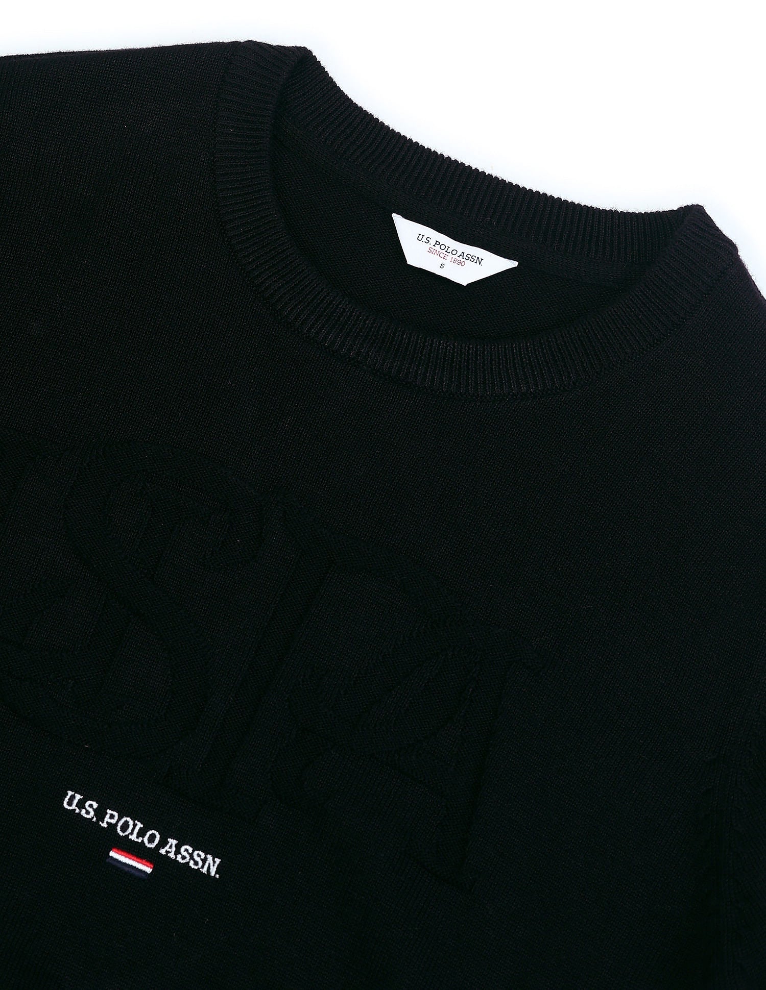 Typographic Branding Crew Neck Sweater Balck - U.S. Polo Assn. India | Large