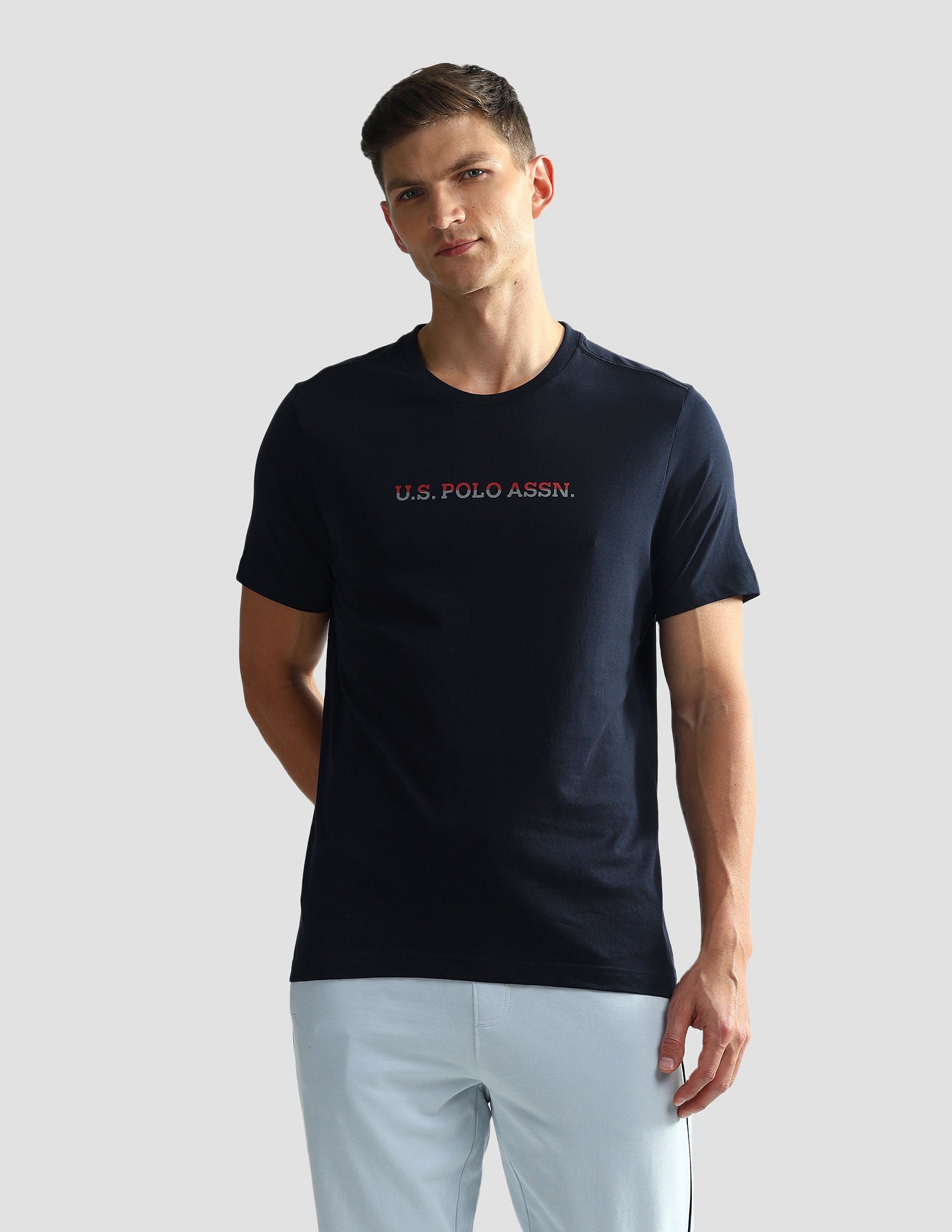 Brand Print Cotton OEE02 Lounge T-Shirt - Pack Of 2 Navy and Grey Mel - U.S. POLO ASSN. | Large