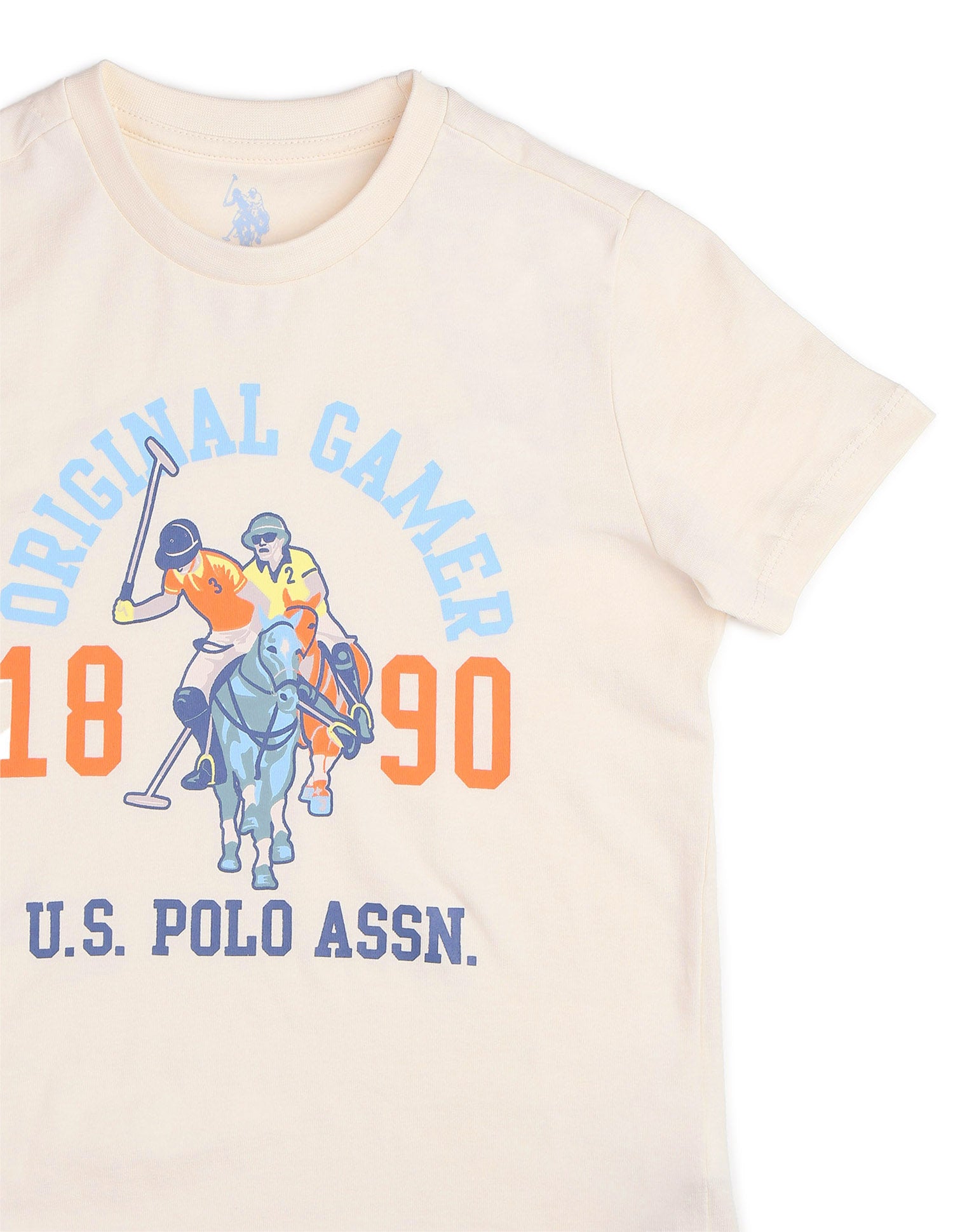 Boys Pure Cotton Graphic Brand Printed T Shirt Off White - U.S. POLO ASSN. | Large