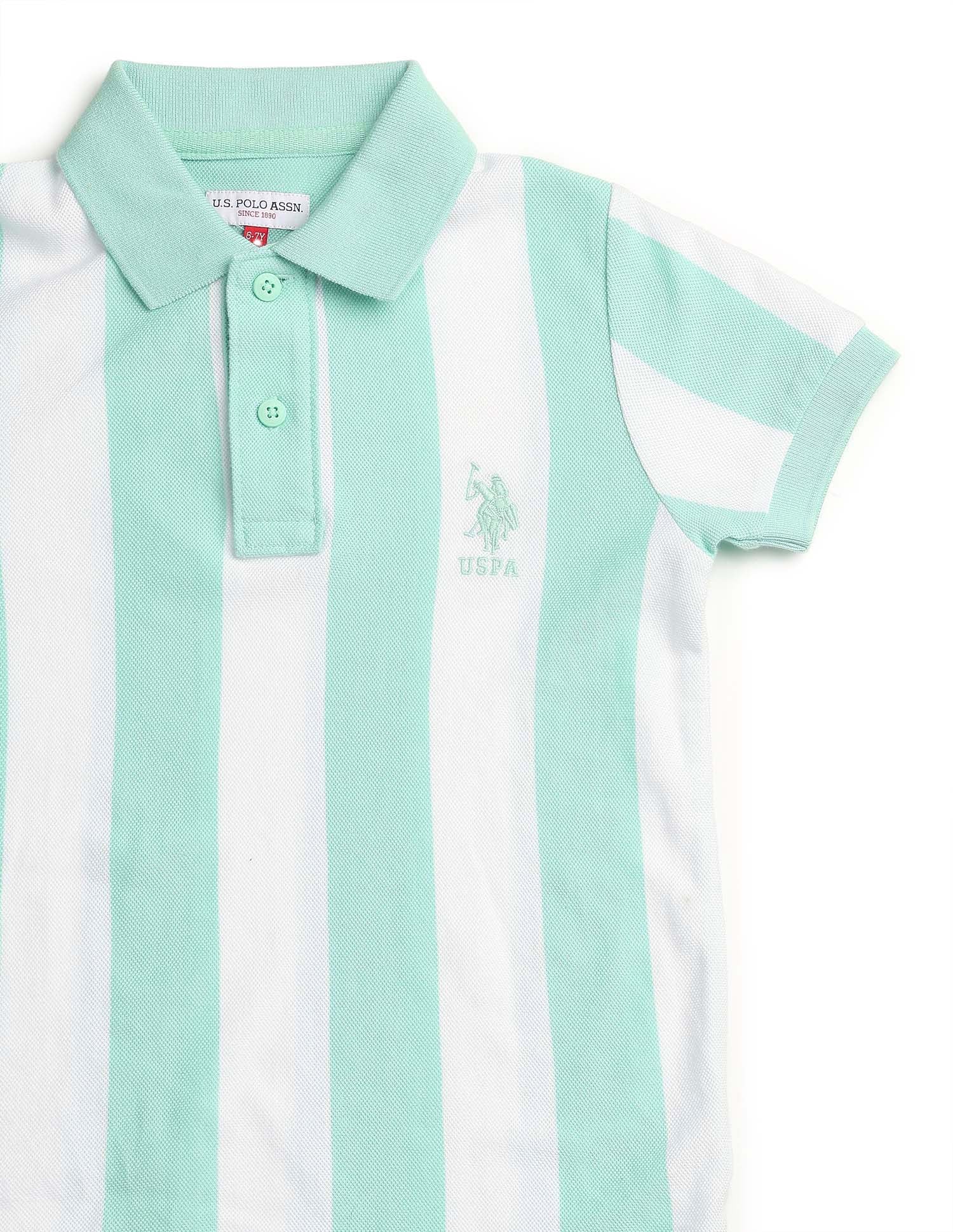 Boys Vertical Striped Regular Fit Polo Shirt Mint - U.S. POLO ASSN. | Large