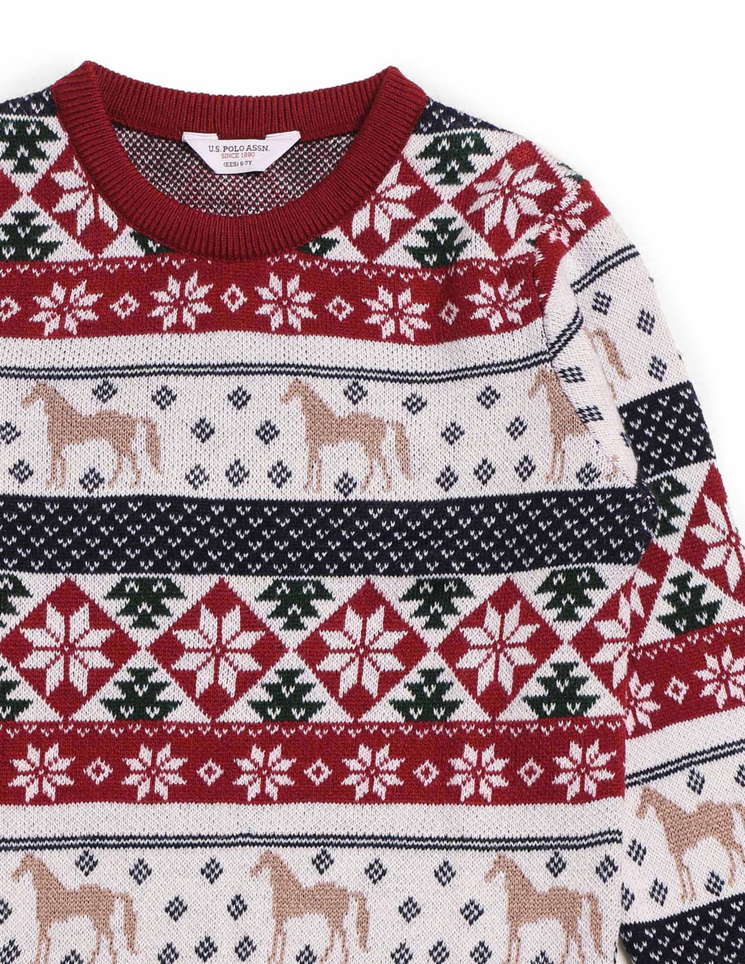 Boys All Over Printed Regular Fit Sweater Dark Red - U.S. Polo Assn. India | Large
