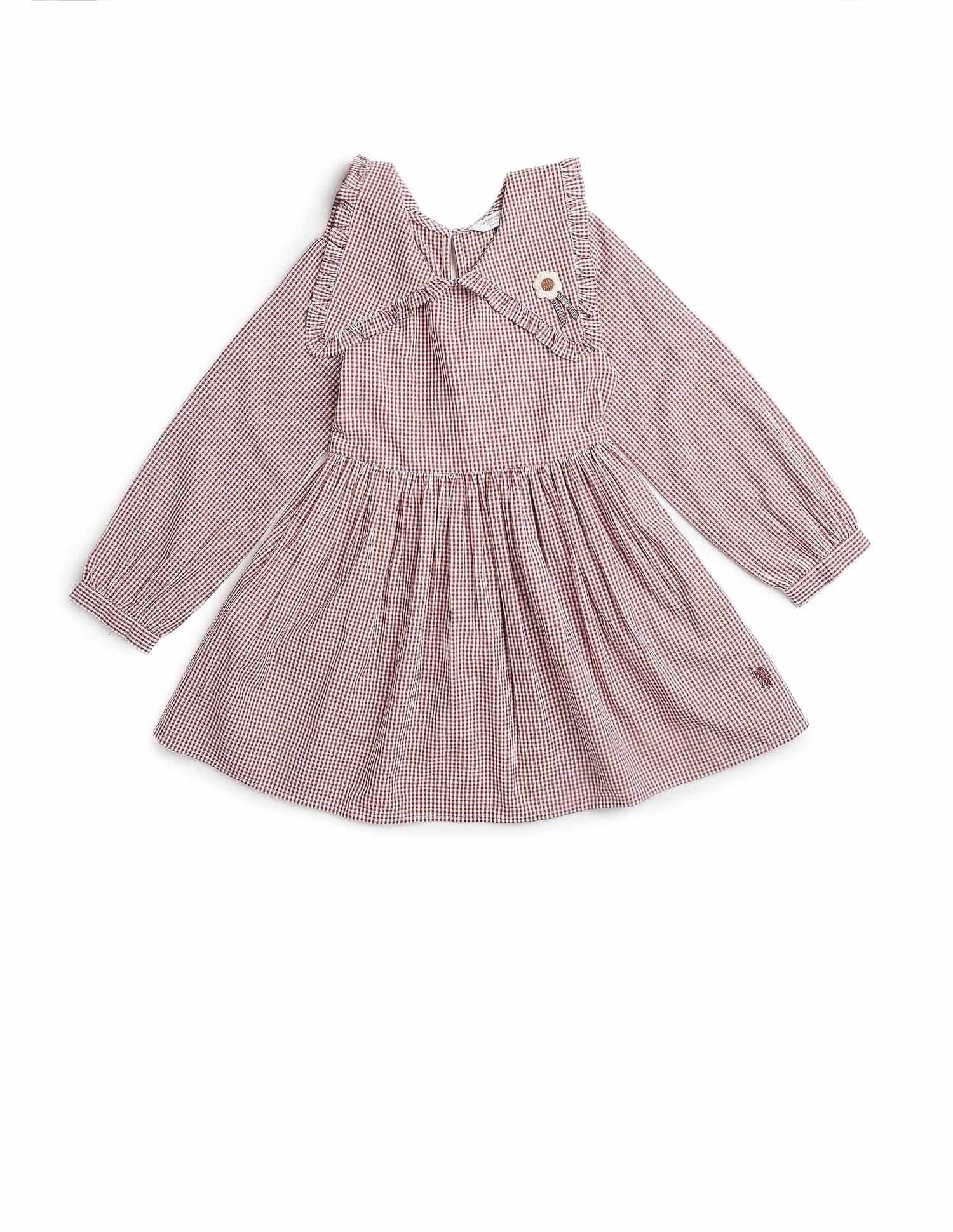 Girls Checked A-Line Dress Brown - U.S. POLO ASSN. | Large