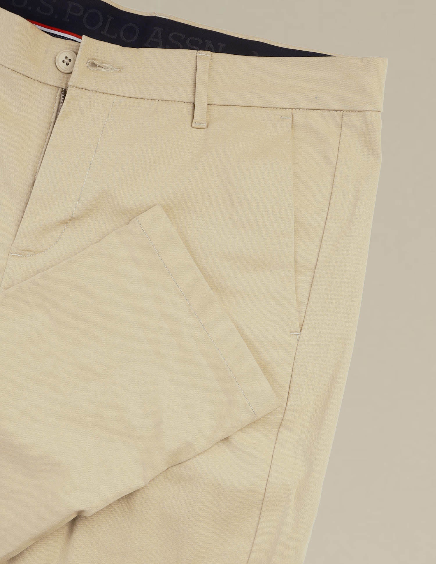 Denver Slim Fit Dobby Trousers Beige - U.S. POLO ASSN. | Large