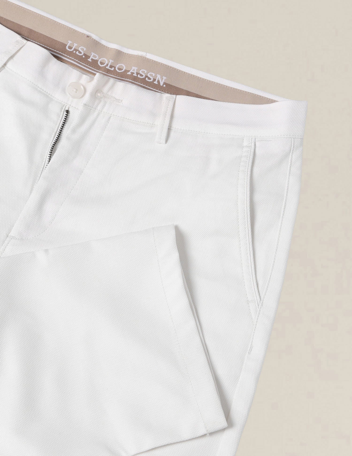 Riley Straight Fit Dobby Trousers White - U.S. Polo Assn. India | Large