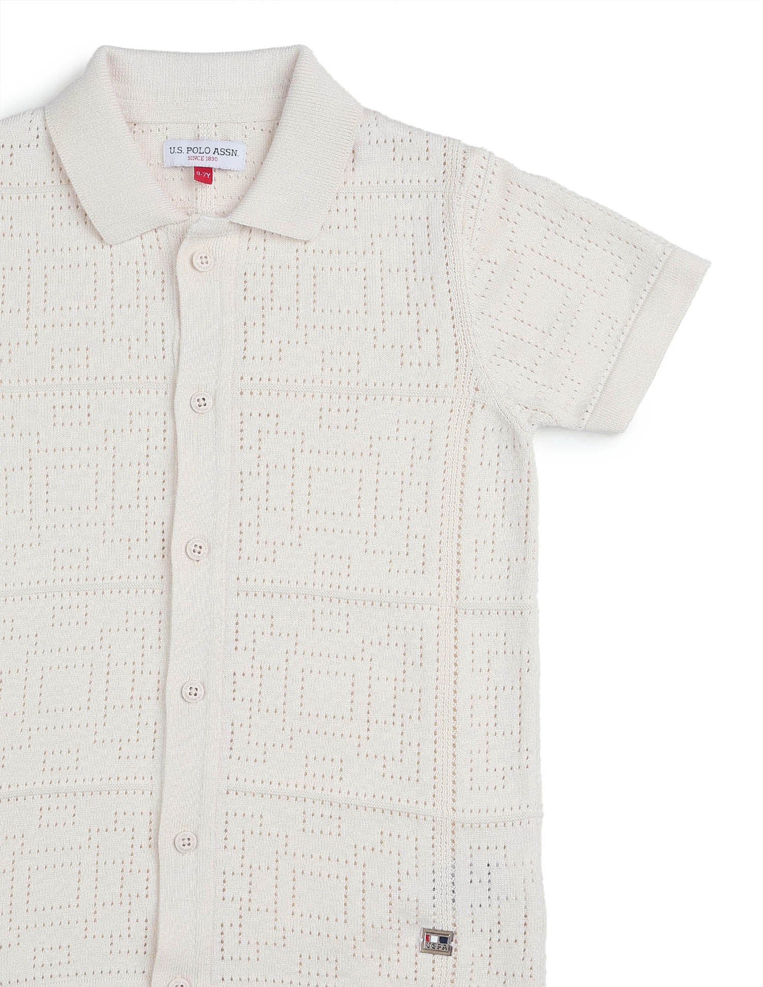 Boys Textured Regular Fit Polo Shirt Off-White - U.S. POLO ASSN. | Large