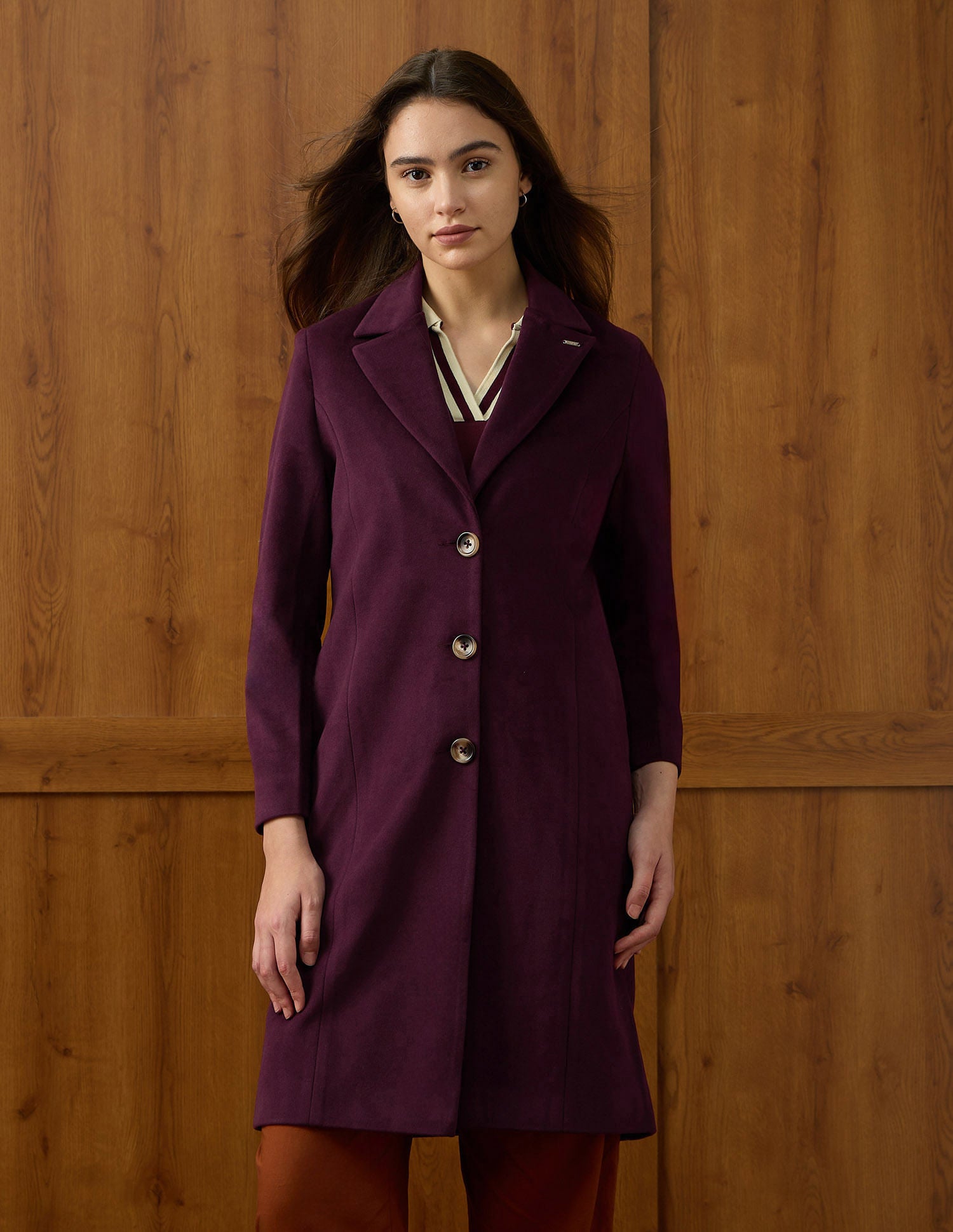 Soild Regular Fit Single Breasted Coat Purple - U.S. POLO ASSN. | Large