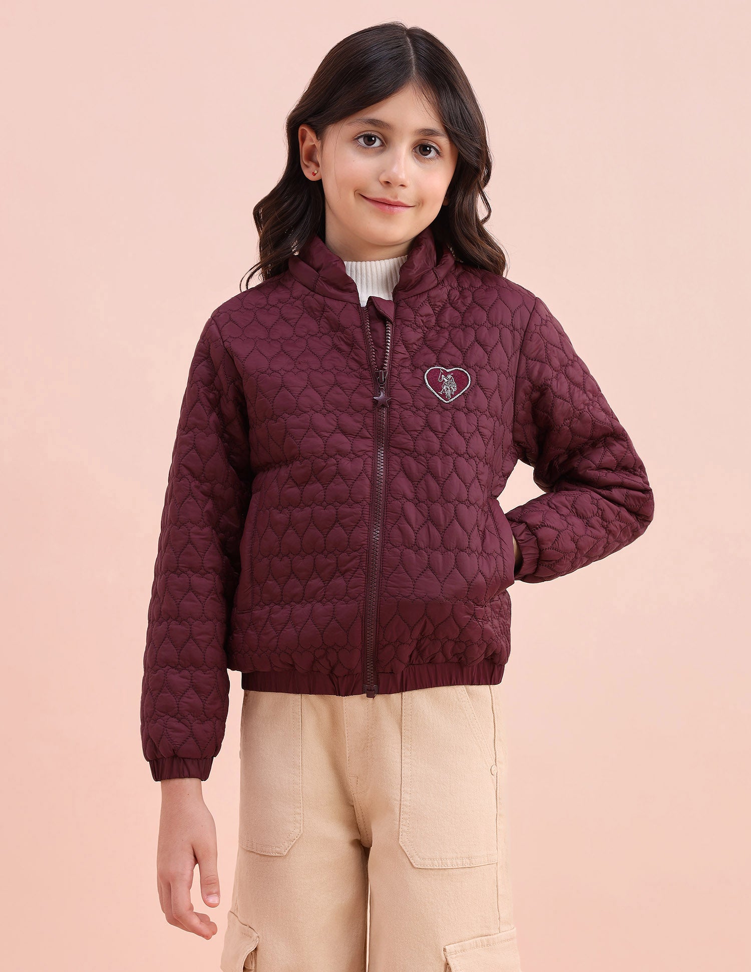 Heart Quilted Regular Fit Jacket Cherry - U.S. POLO ASSN. | Large