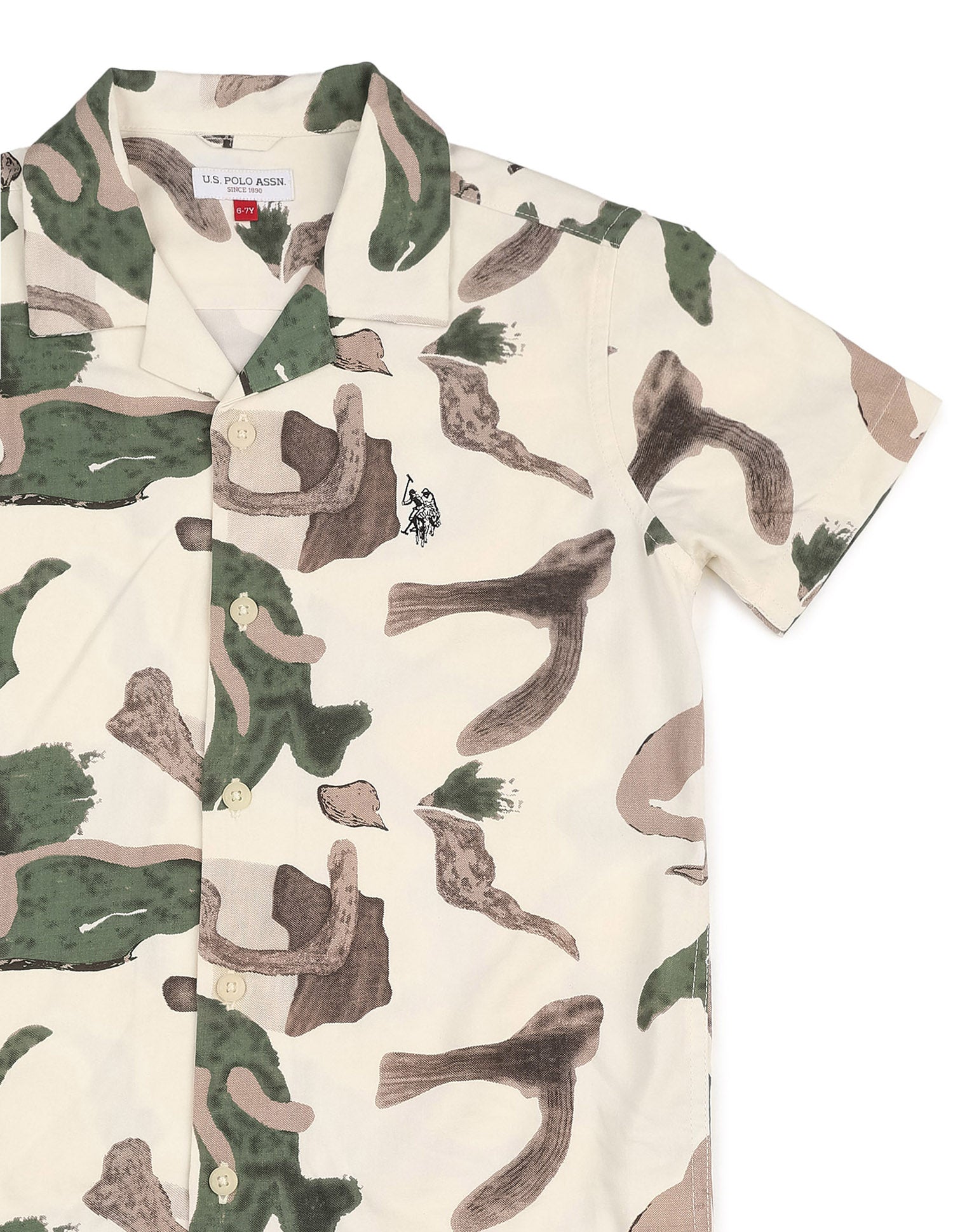 Boys Abstract Printed Cuban Shirt Green - U.S. POLO ASSN. | Large