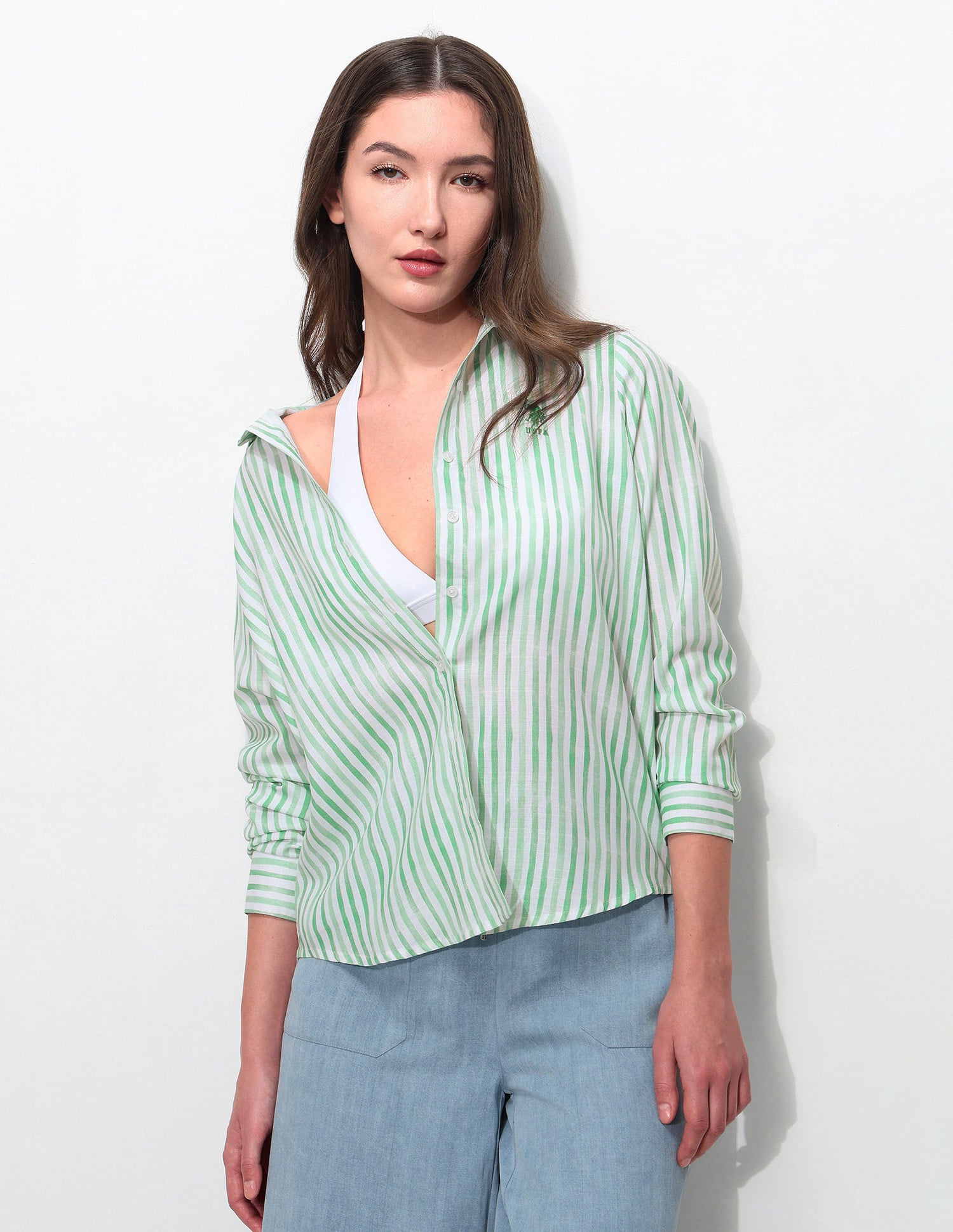 Regular Fit Vertical Striped Shirt Light Green - U.S. Polo Assn. India | Large