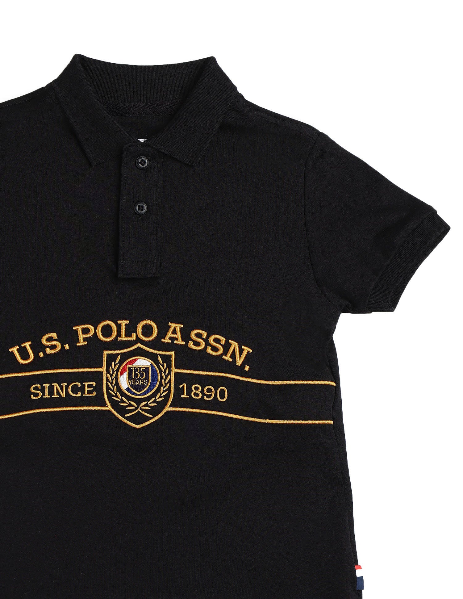 Boys Brand Embroidered Pure Cotton Polo Shirt Black - U.S. POLO ASSN. | Large