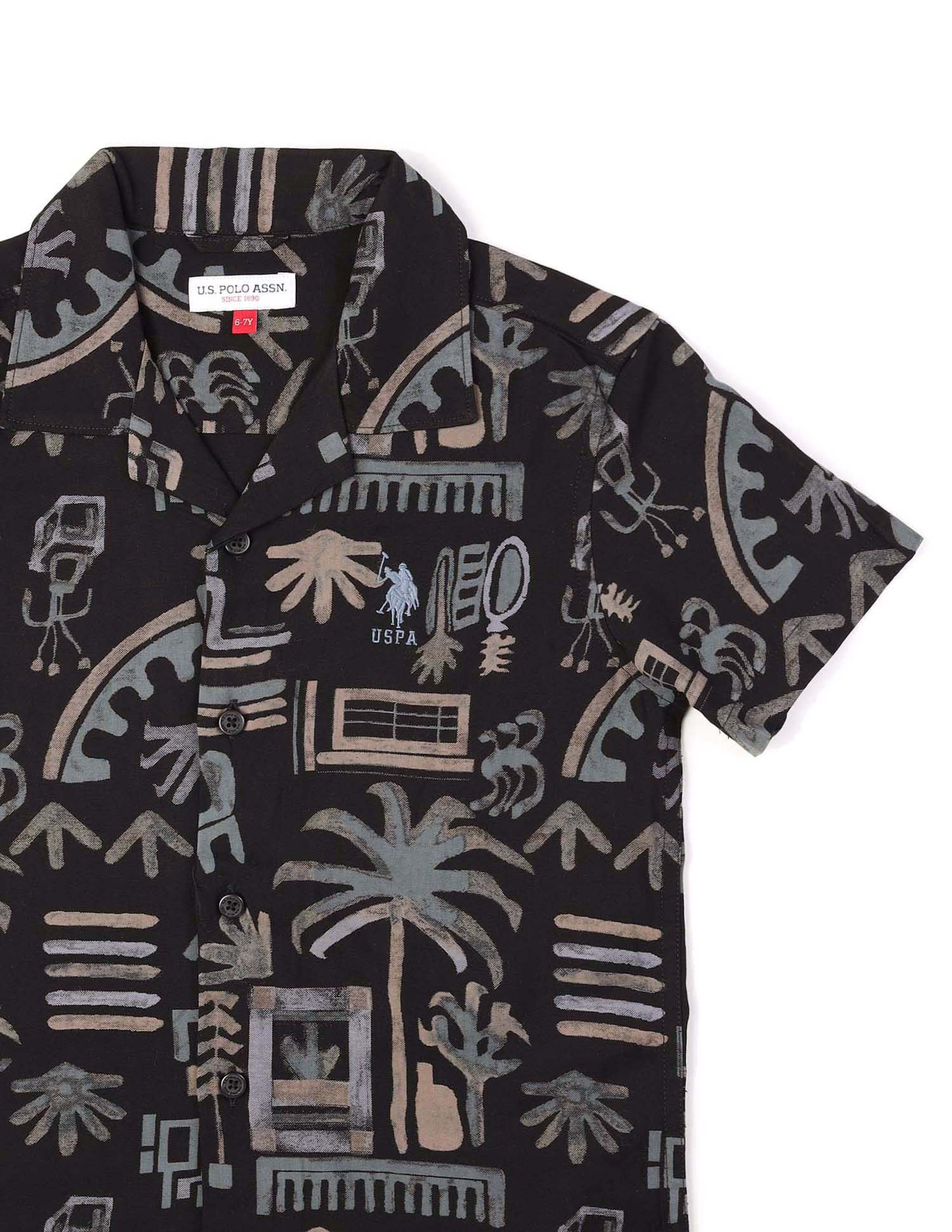 Boys Twill All Over Printed Shirt Black - U.S. POLO ASSN. | Large