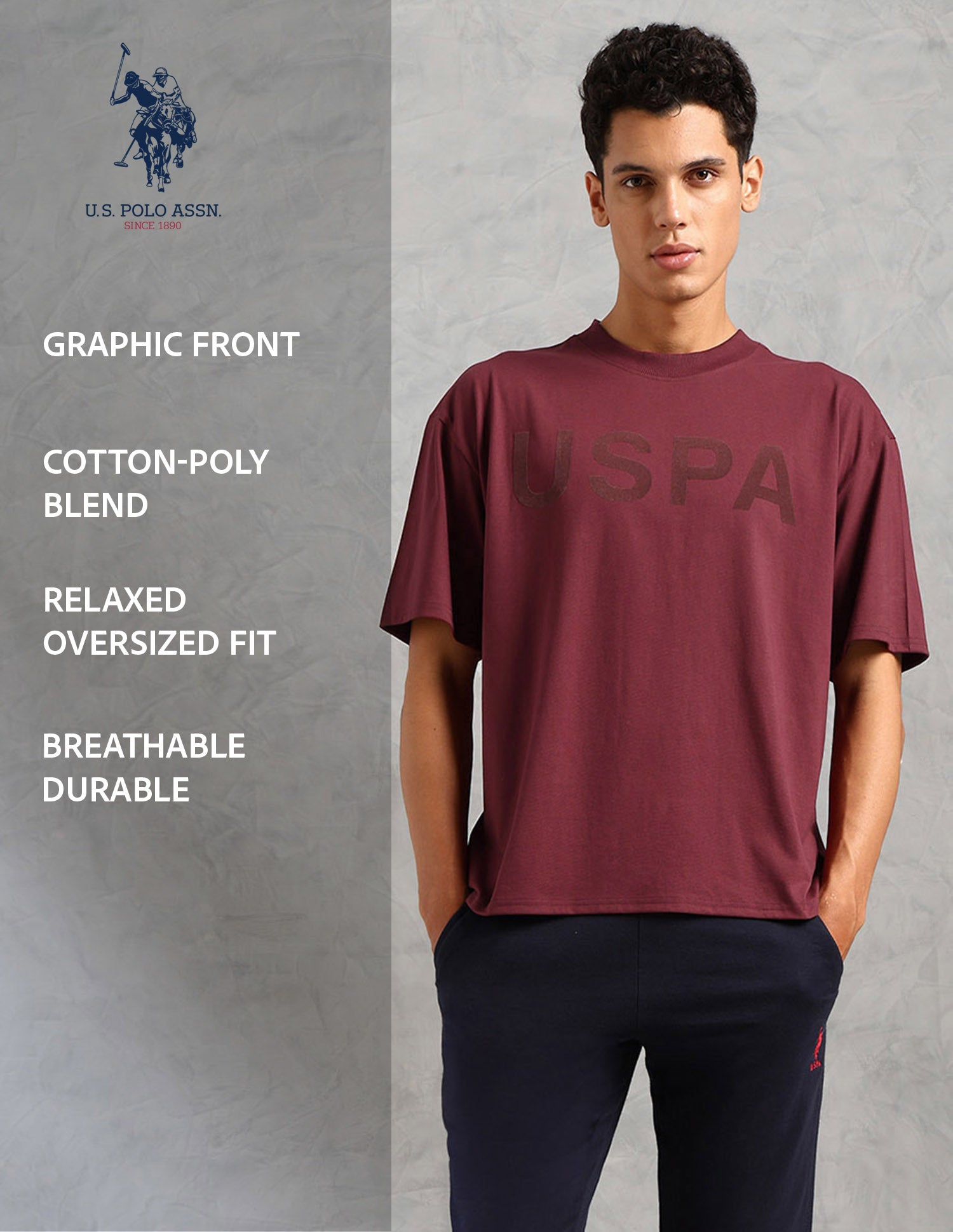 Brand Printed Comfort Fit OEE09 Lounge T-Shirt - Pack Of 1 Oxblood Red - U.S. POLO ASSN. | Large