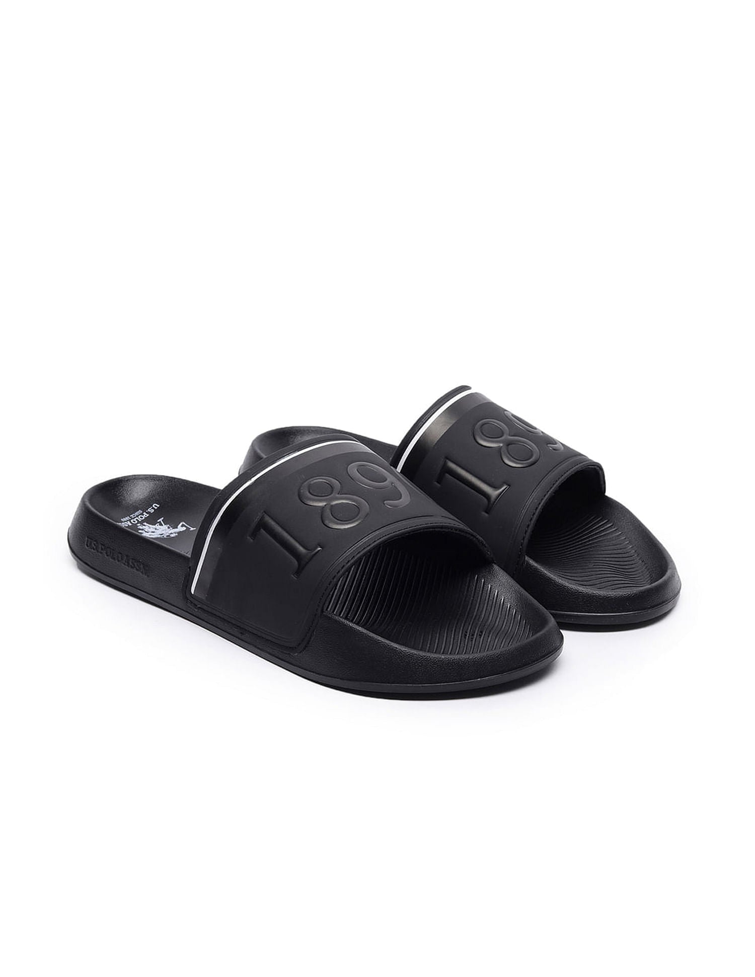 Men Brand Print Open Toe Raffer 7.0 Slides Black - U.S. Polo Assn. India | Large