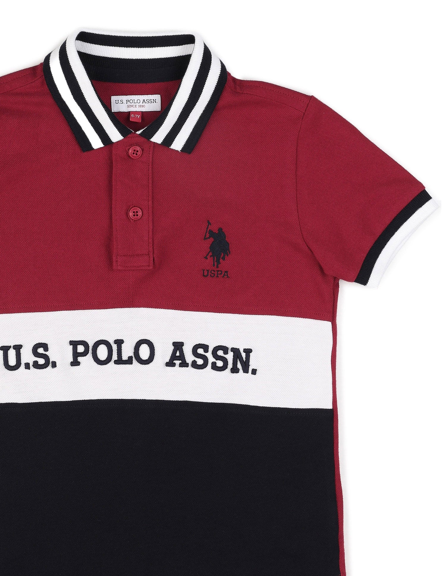Boys Colour Blocked Pure Cotton Polo Shirt Red - U.S. POLO ASSN. | Large