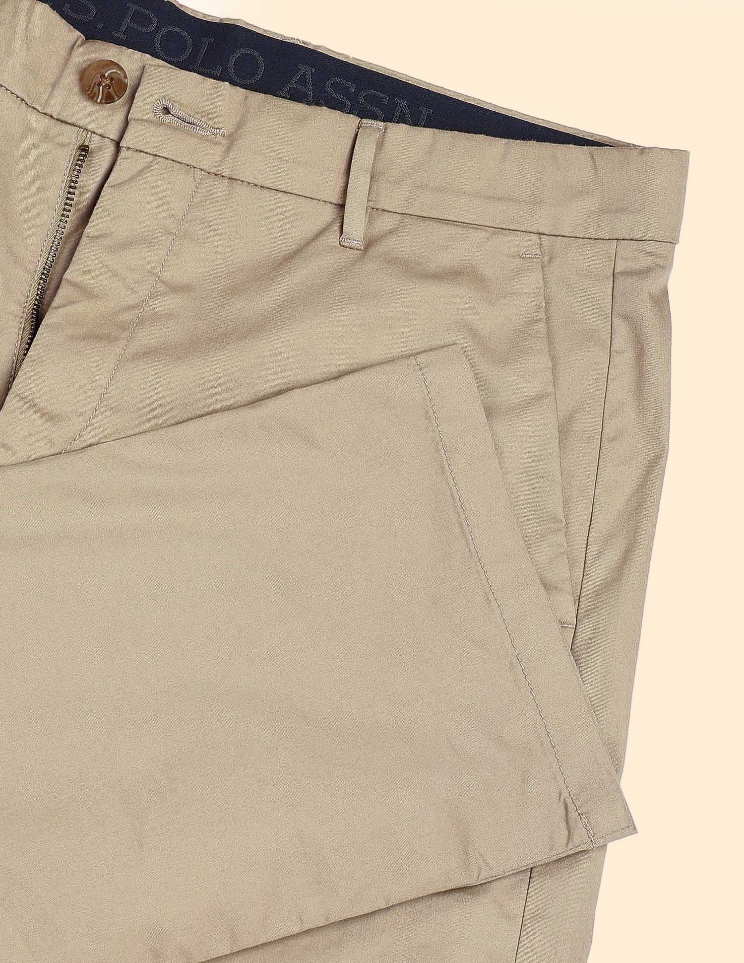 Riley Straight Fit Satin Trousers Dark Khaki - U.S. Polo Assn. India | Large