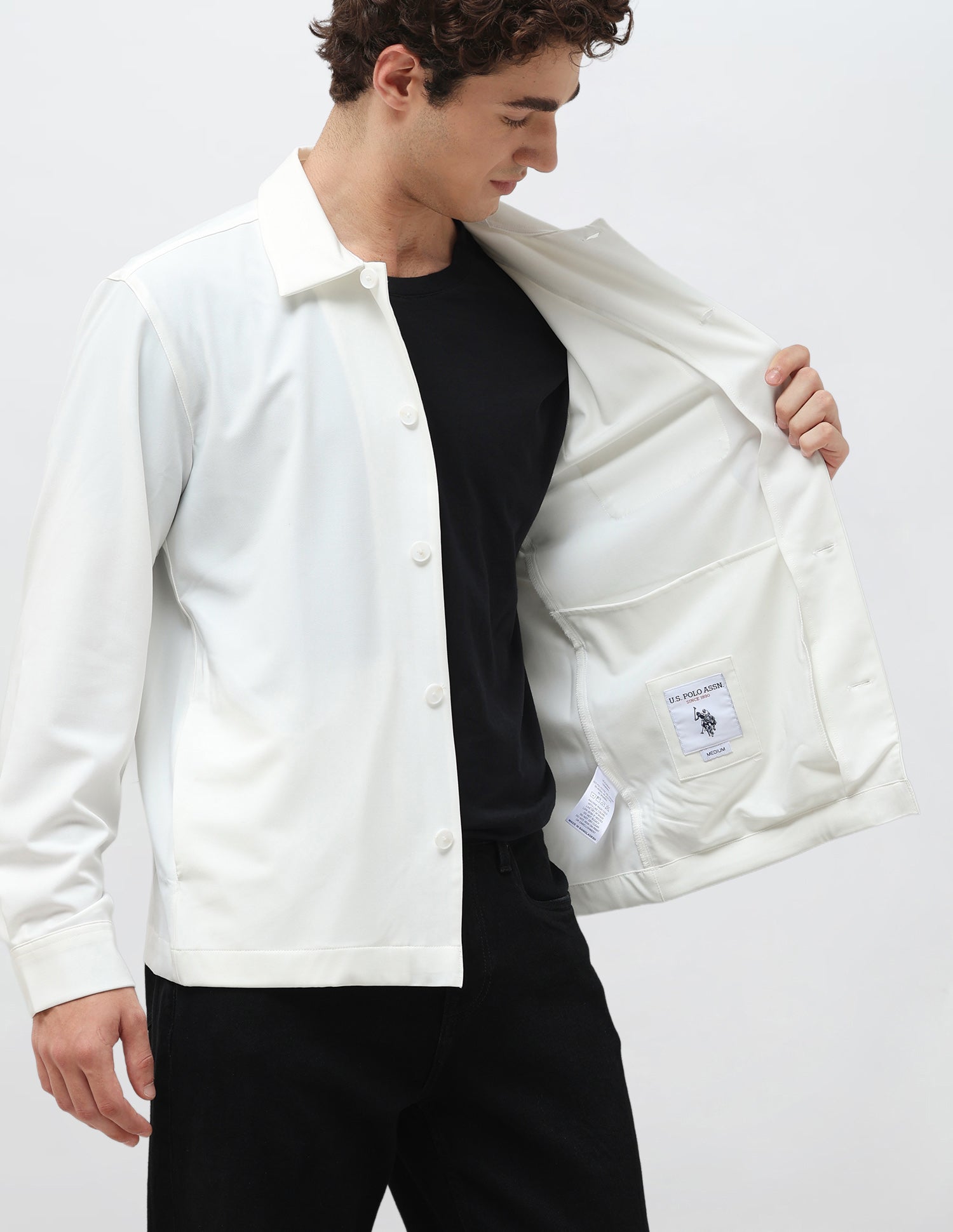 Solid Regular Fit Shacket White - U.S. Polo Assn. India | Large