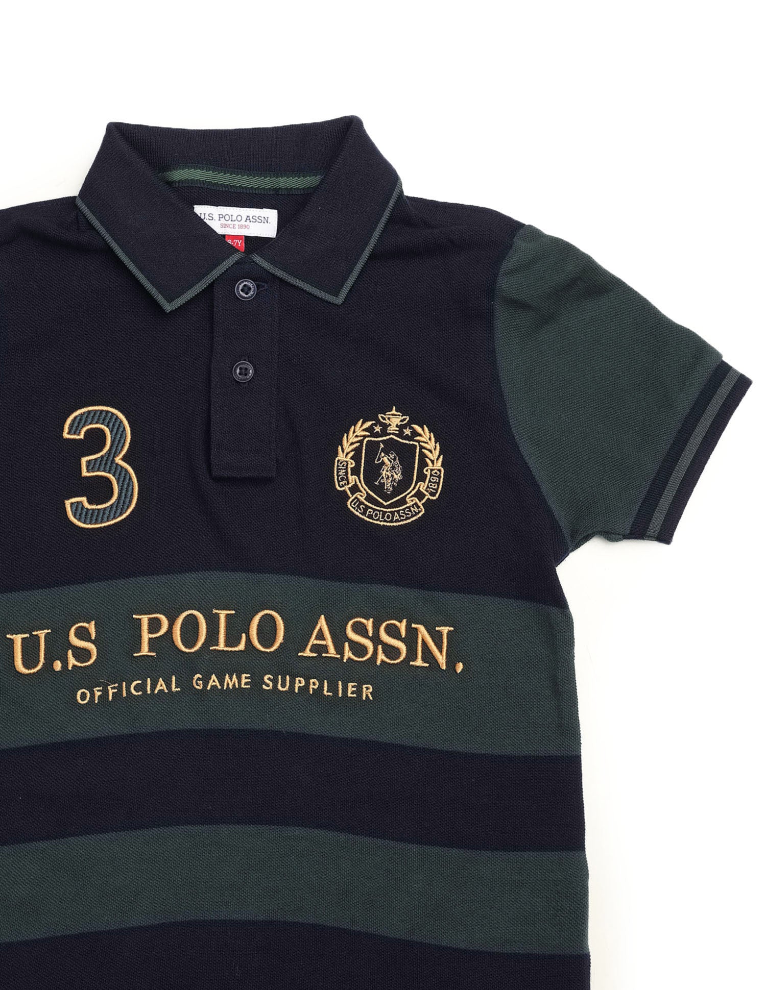 Boys Horizontal Striped Regular Fit Polo Shirt Dark Green - U.S. POLO ASSN. | Large
