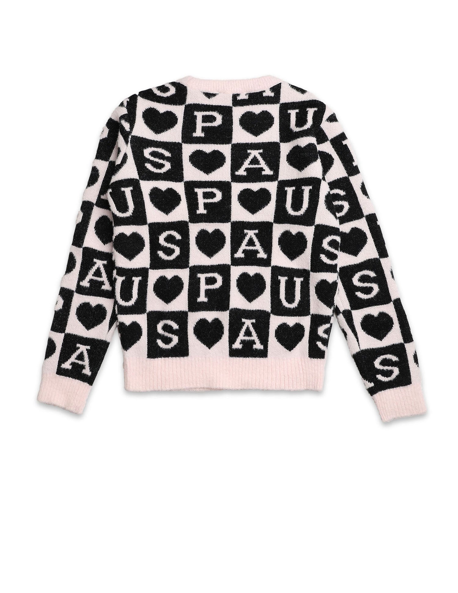 Girls Patterned Knit Sweatshirt Pink and Black - U.S. POLO ASSN. | Large