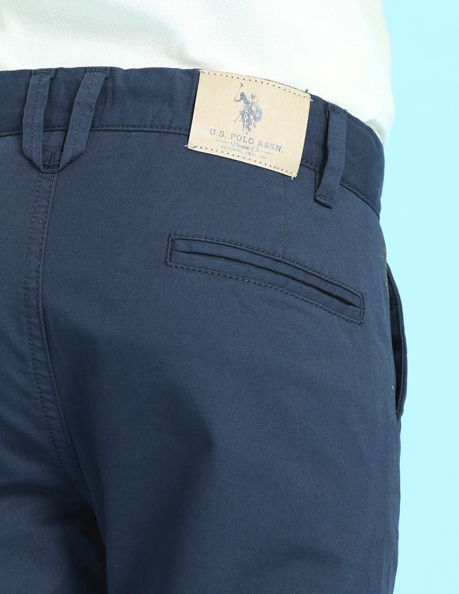 Boys Navy Mid Rise Solid Twill Trousers Navy - U.S. POLO ASSN. | Large