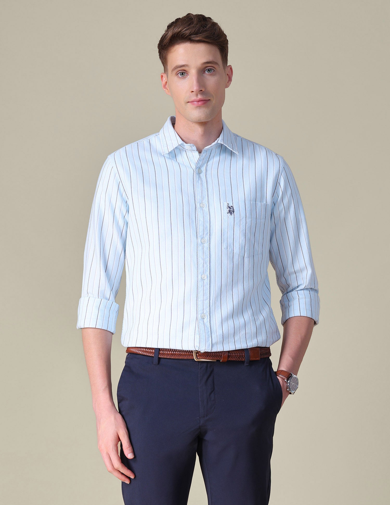 Vertical Striped Tailored Fit Shirt Light Blue - U.S. POLO ASSN. | Large