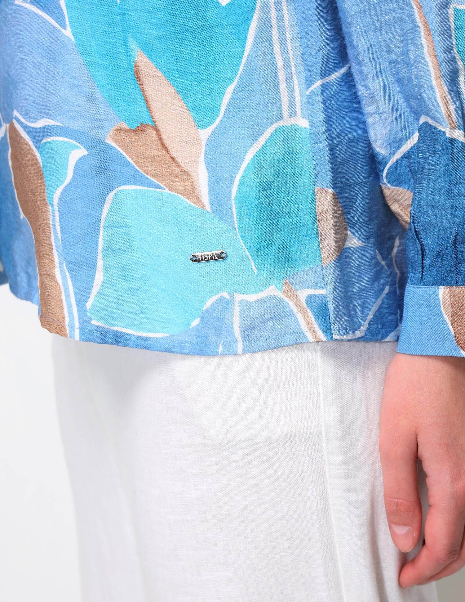 Abstract Printed V-Neck Collar Shirt Blue - U.S. Polo Assn. India | Large