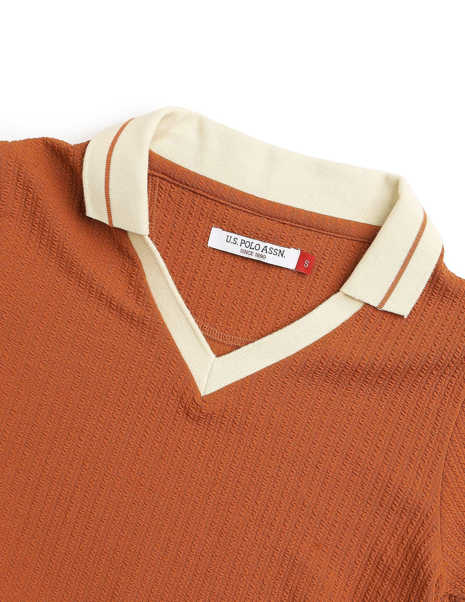 Textured Contrast  Collar Regular Fit Polo Shirt Yellow - U.S. Polo Assn. India | Large