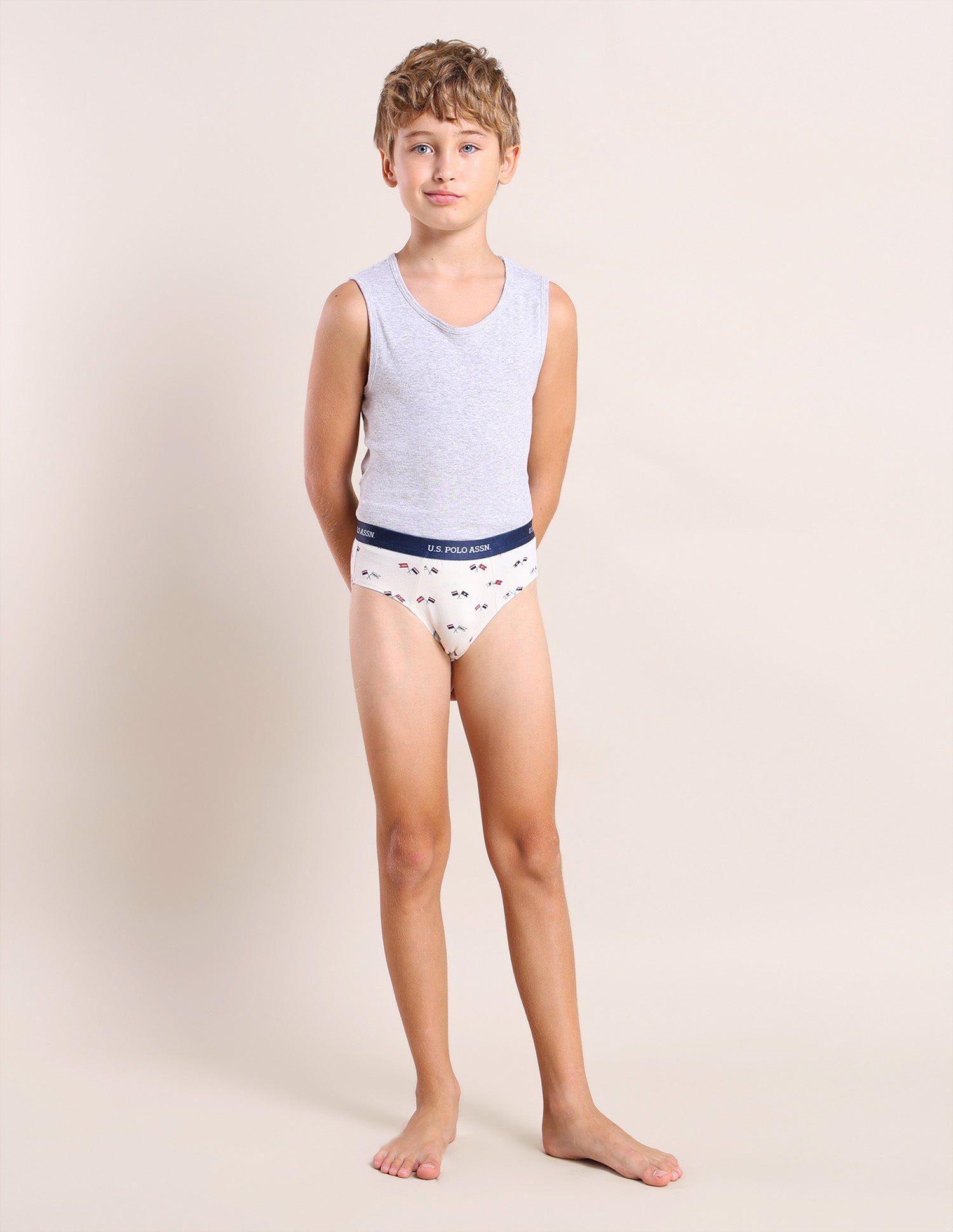 Boys Mid Rise Cotton Spandex Briefs - Pack Of 3 Blue, White and Navy - U.S. POLO ASSN. | Large