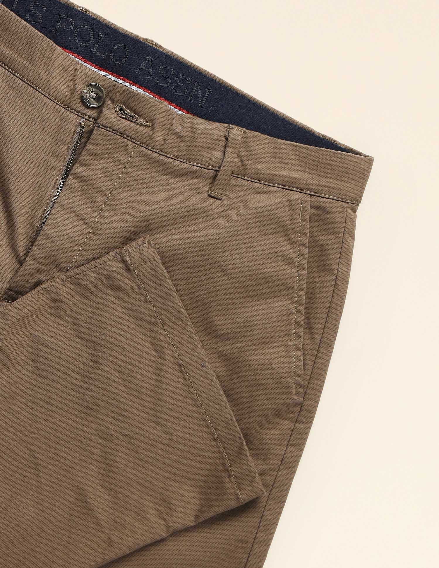 Riley Straight Fit Satin Print Trousers Brown - U.S. Polo Assn. India | Large
